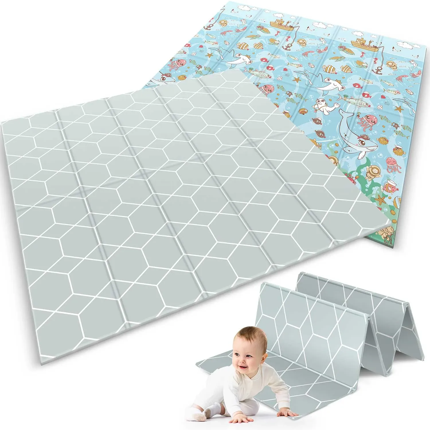 Sulankstomas edukacinis putplasčio kilimėlis 200 x 180 x 1 cm Nukido NK-340 vandenyno spalvos - nuotrauka 1