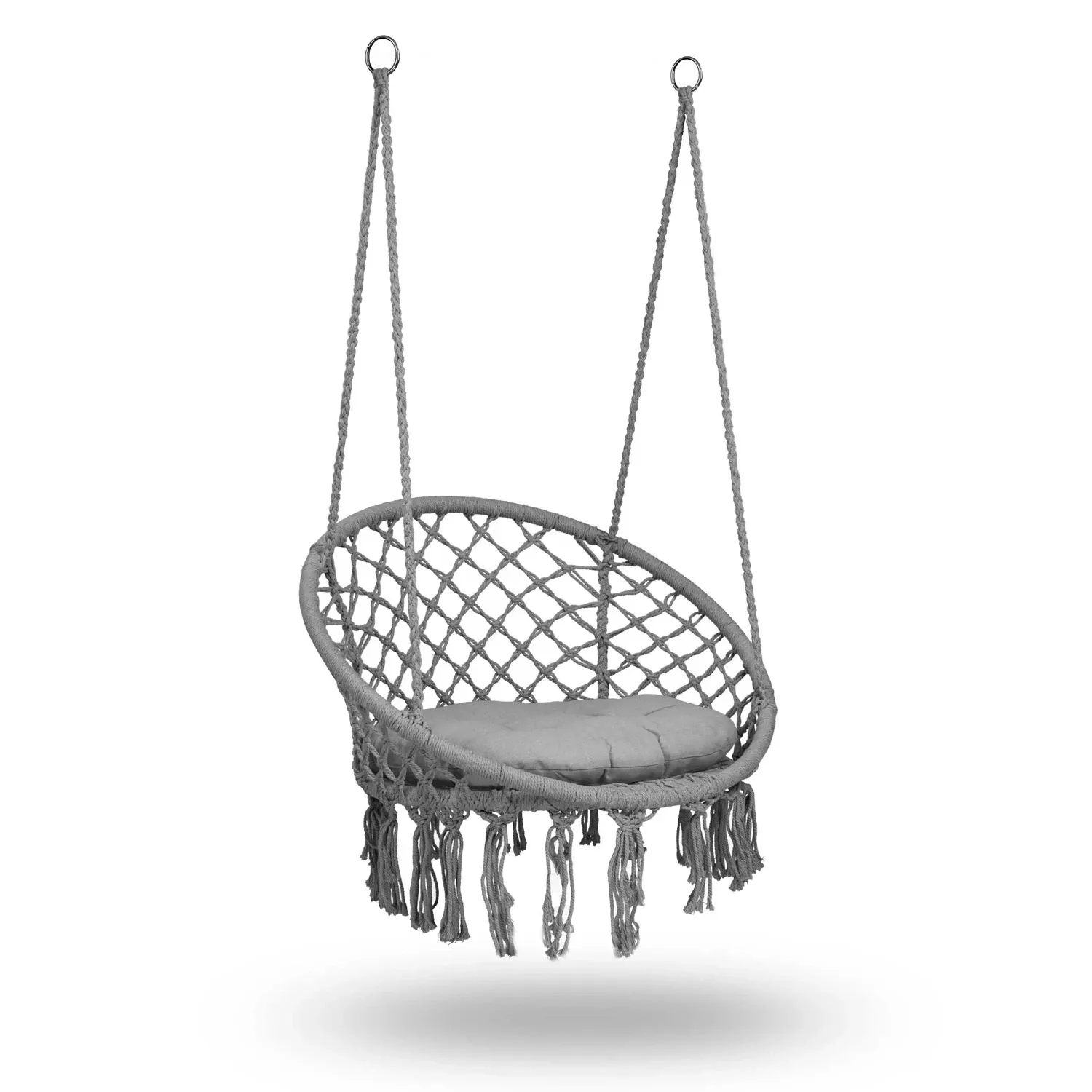 Pakabinamos sodo sūpynės BOHO pilkos + pagalvė - nuotrauka 1