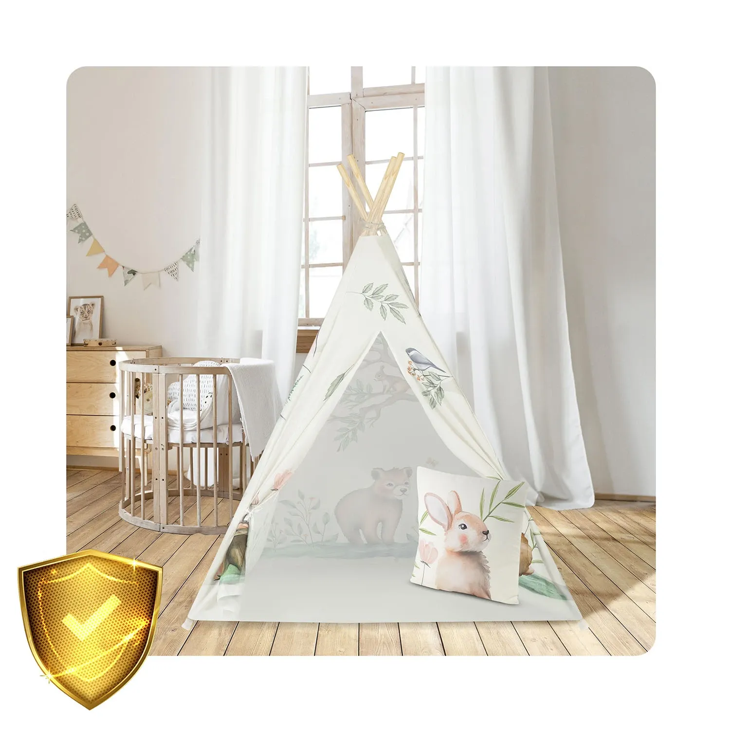 Nukido tipi palapinė vaikams - smėlio spalvos - nuotrauka 1