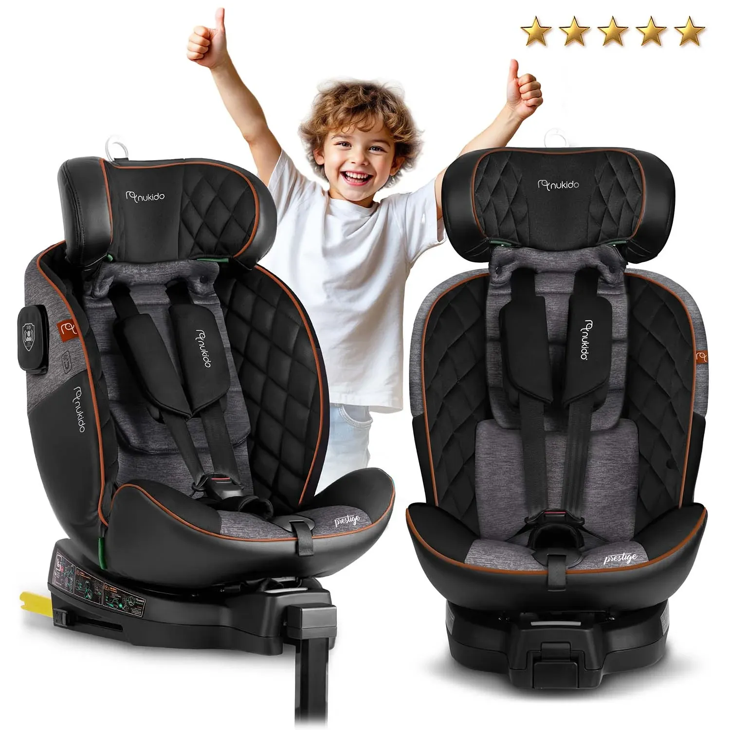 „Nukido Prestige Line“ juodos ir pilkos spalvos automobilinė kėdutė, 0-36 kg, su ISOFIX sistema - nuotrauka 1