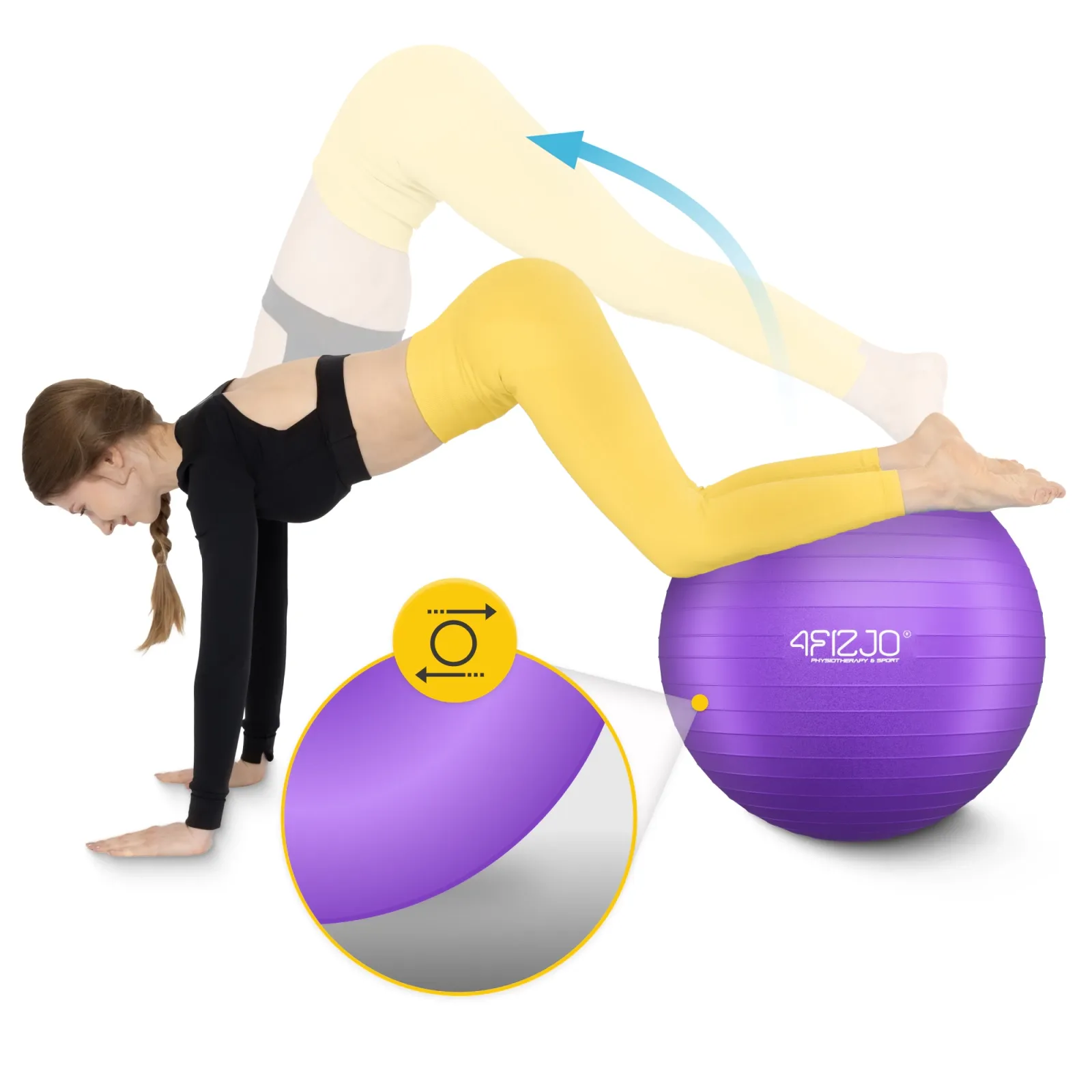 Pripučiamas gimnastikos kamuolys 75 cm violetinis