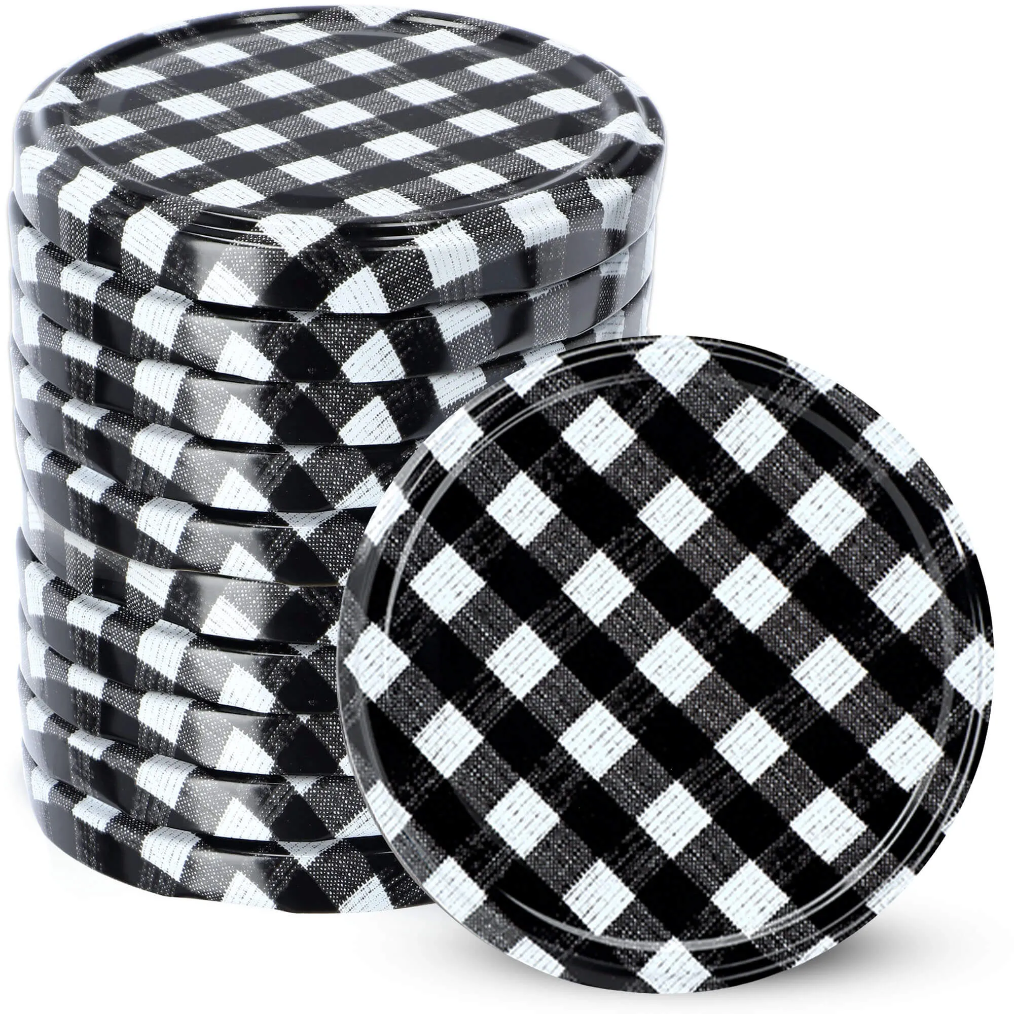 Metaliniai dangteliai Virbo stiklainiams, 10 vnt., 82 mm skersmens, „Black Grid“