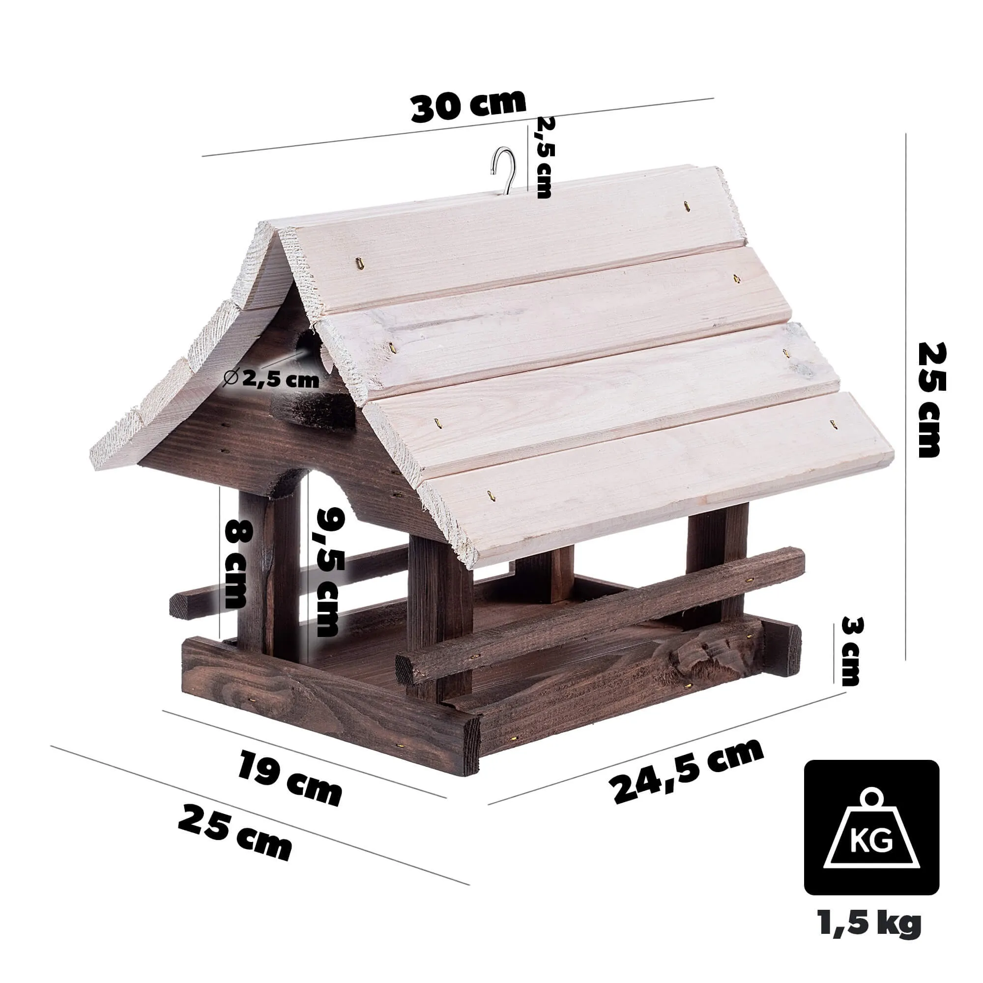 Arbis paukščių lesyklėlė, 30 x 25 cm, ruda ir balta