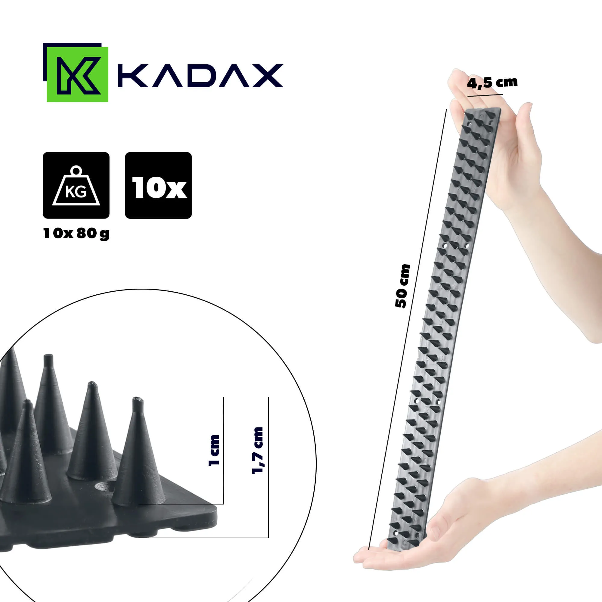 Tosta plastikiniai spygliai nuo paukščių, 50 cm, pilki, 10 vnt.