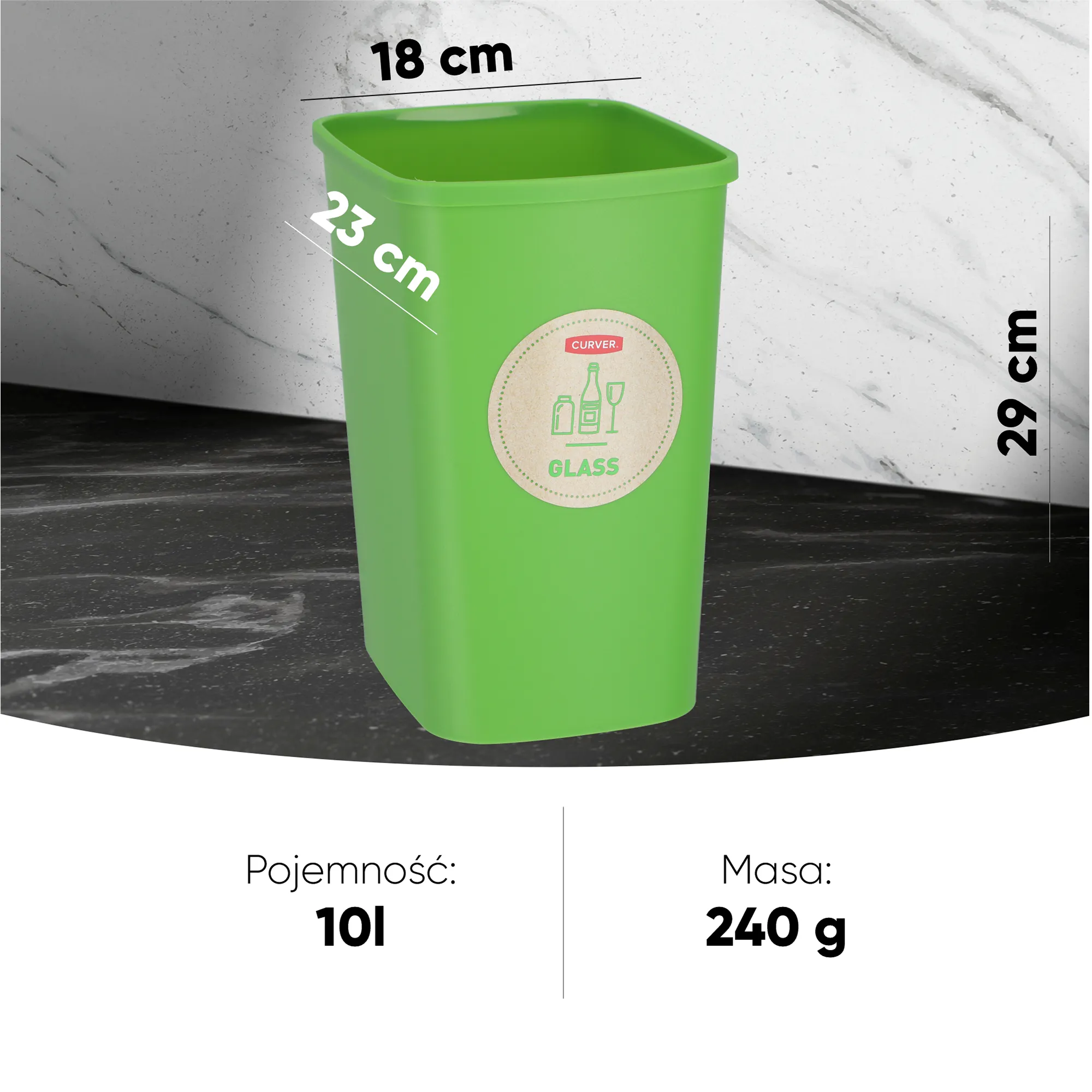 „Curver“ ekologiškos atliekų rūšiavimo dėžės, 10 l, 3 vnt.