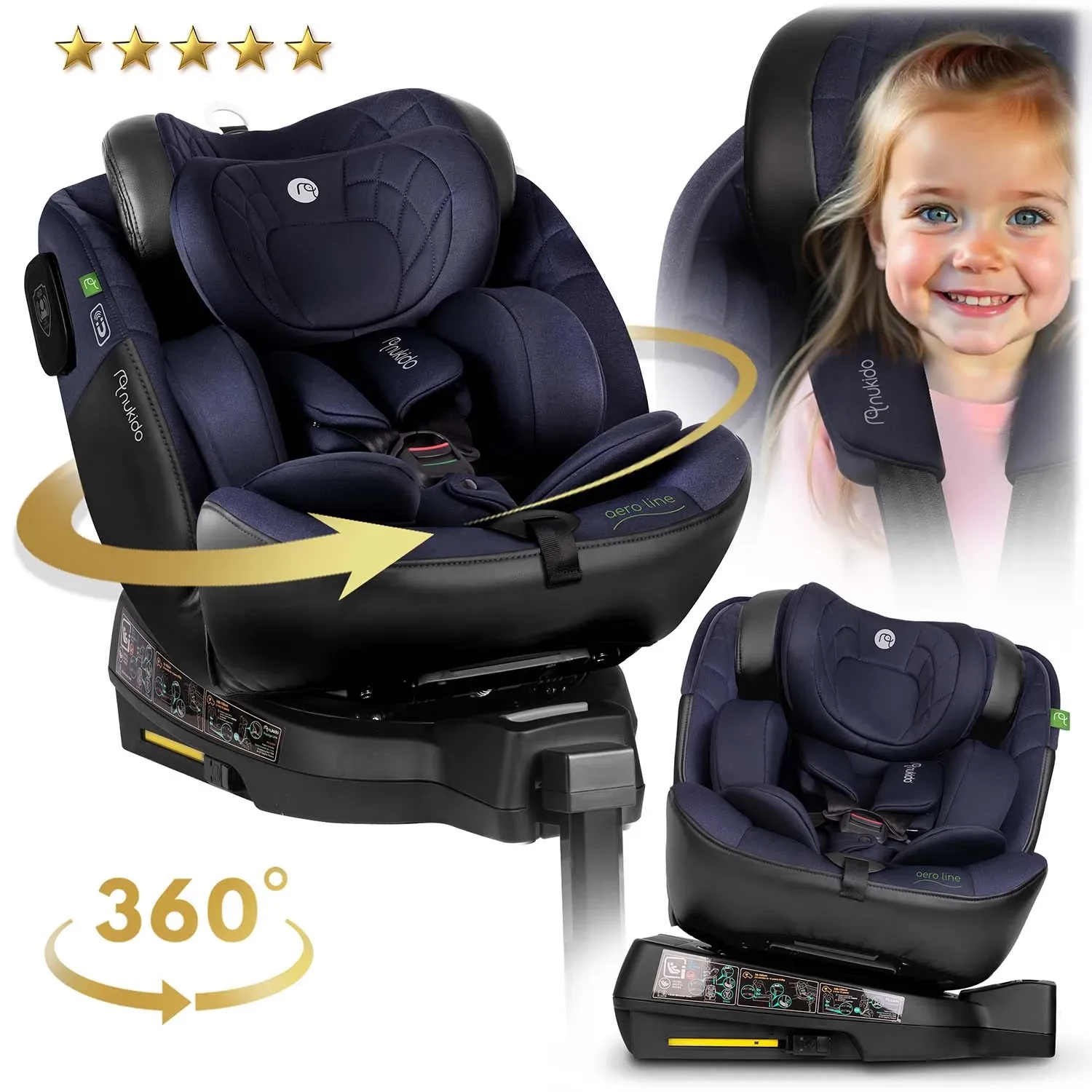 „Nukido Aero Line“ automobilinė kėdutė, juoda/tamsiai mėlyna, 0-36 kg, ISOFIX - nuotrauka 1