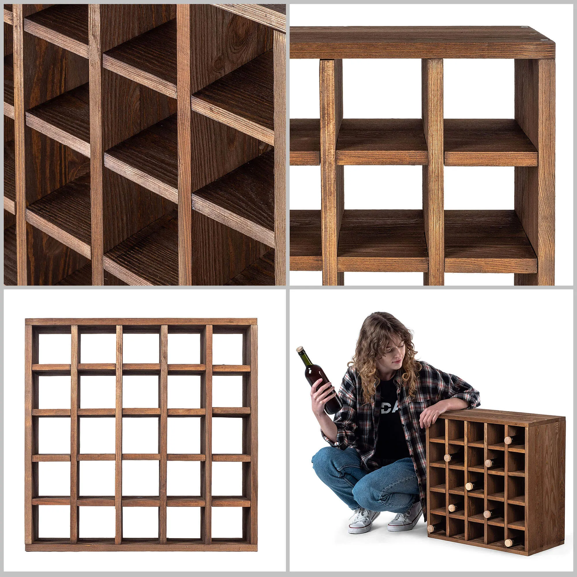 Loreo vyno lentynėlė, languota, medinė, tamsiai ruda