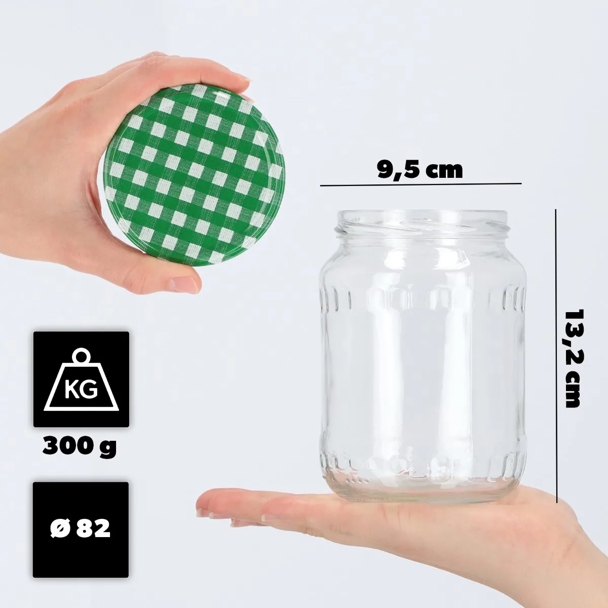 Jukka konservavimo stiklainiai 720 ml, 24 vnt., 82 mm + žalios grotelės dangteliuose