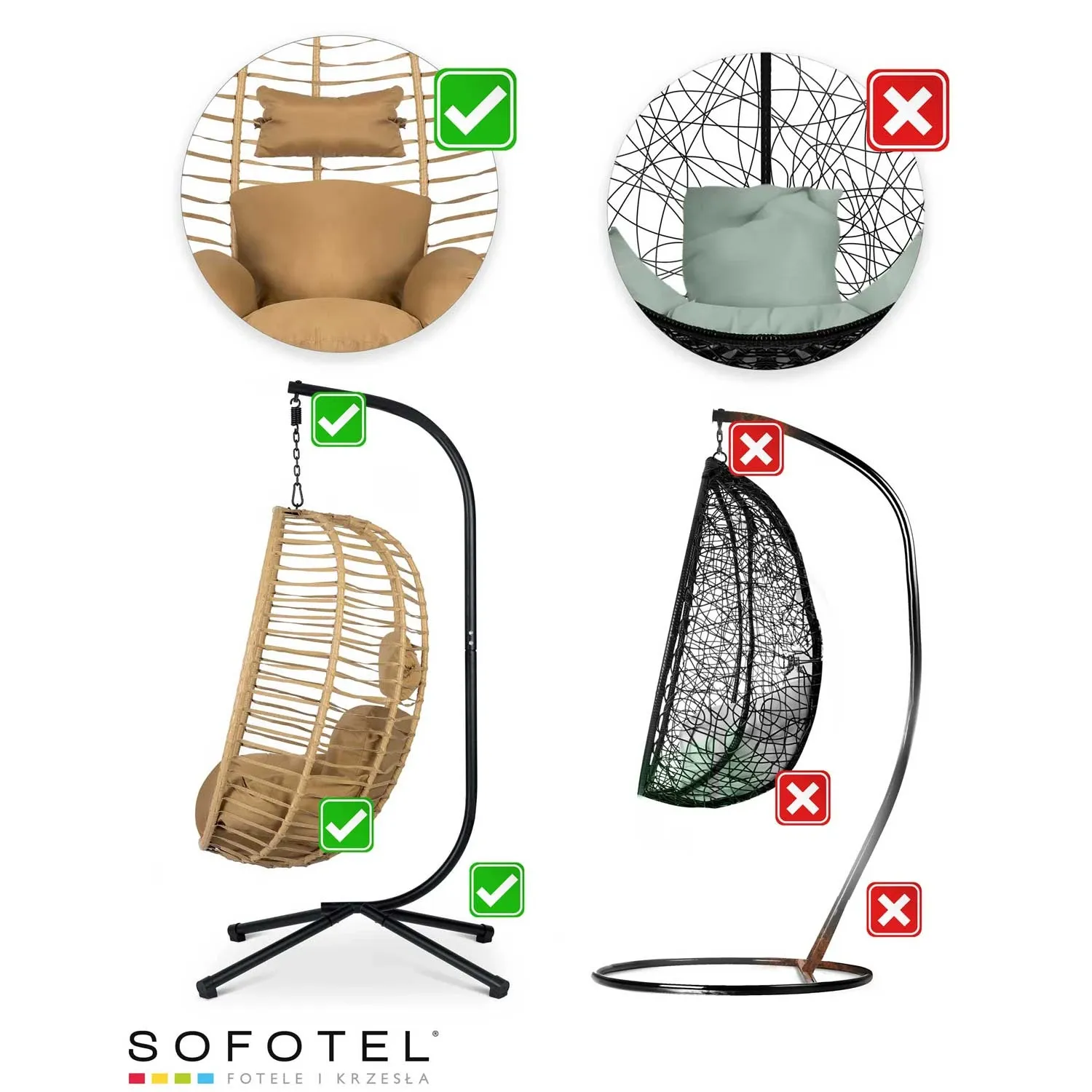 Pakabinama sodo kėdė „Toskana“, juoda + rudos „Sofotel“ pagalvėlės - nuotrauka 1