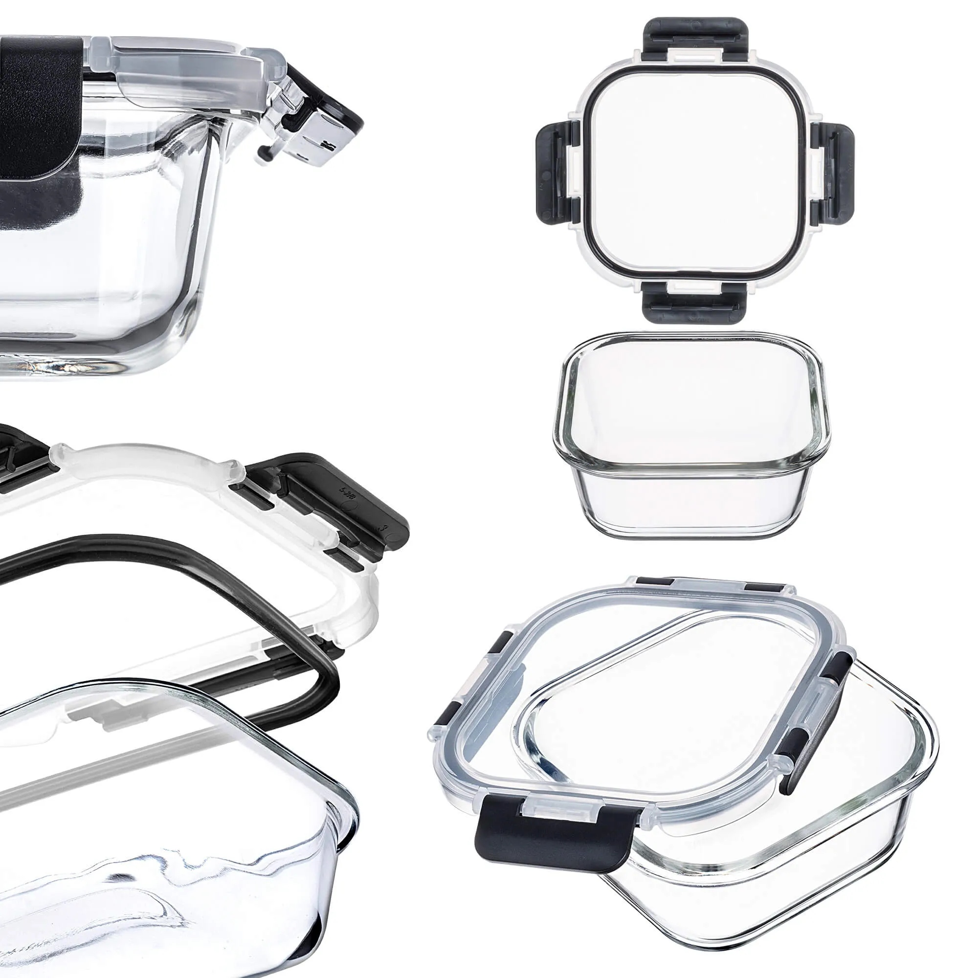 12 juodų Termoli stiklinių indelių su dangteliais rinkinys