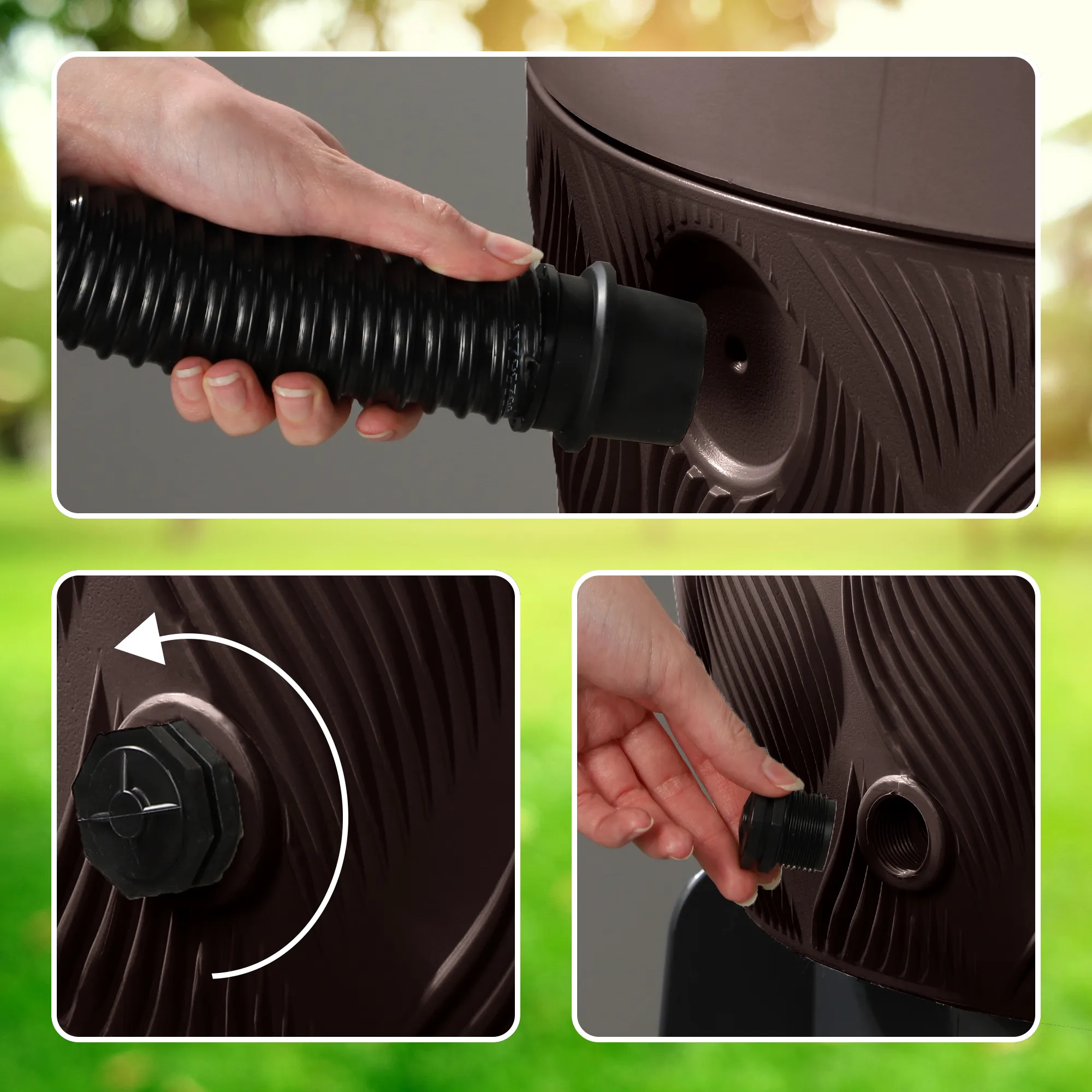 „Reveret“ 240 l lietaus vandens bakas su prijungimo komplektu, rudos bangos