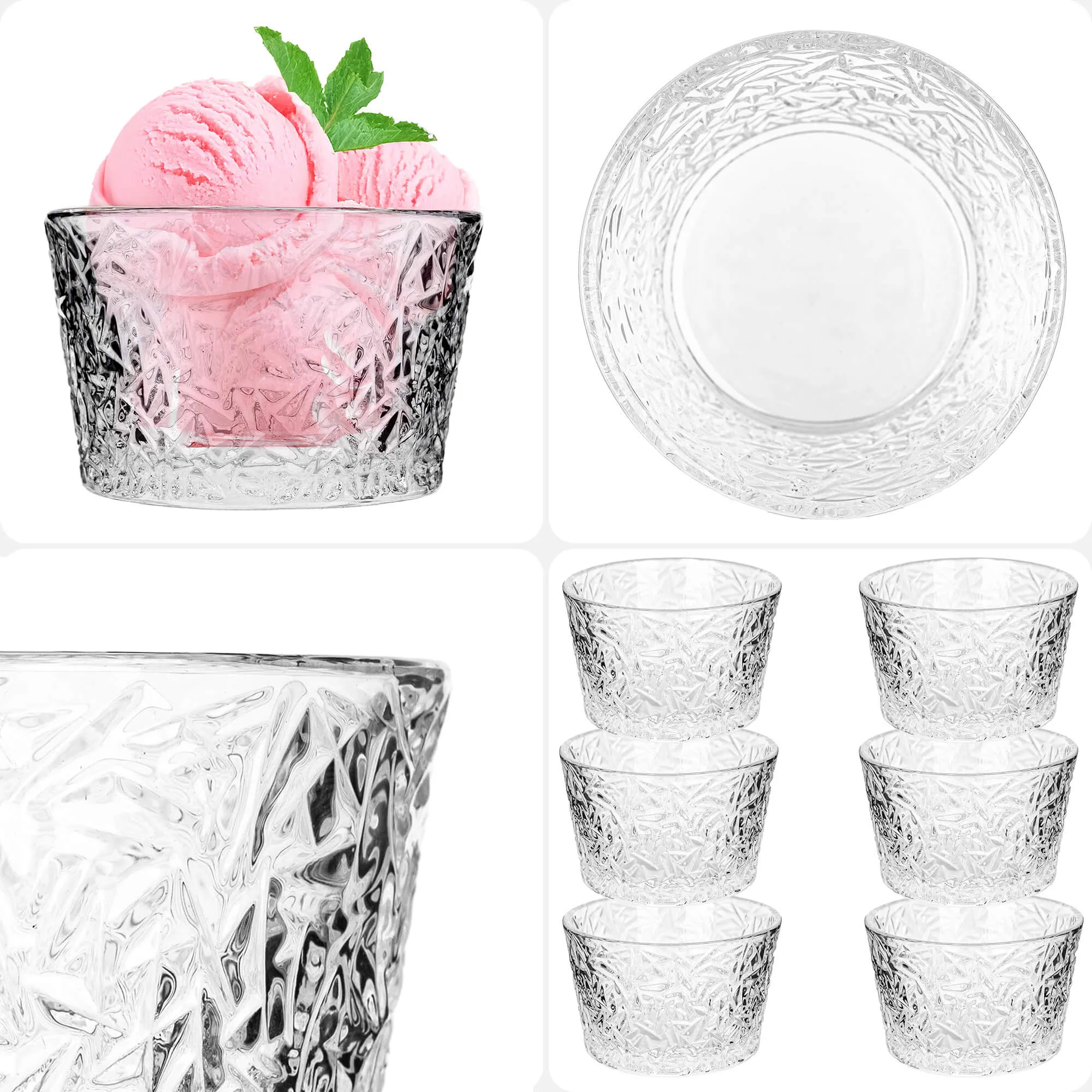 „Torza“ ledų indeliai 290 ml be kojelės, su ledo raštu, 6 vnt.