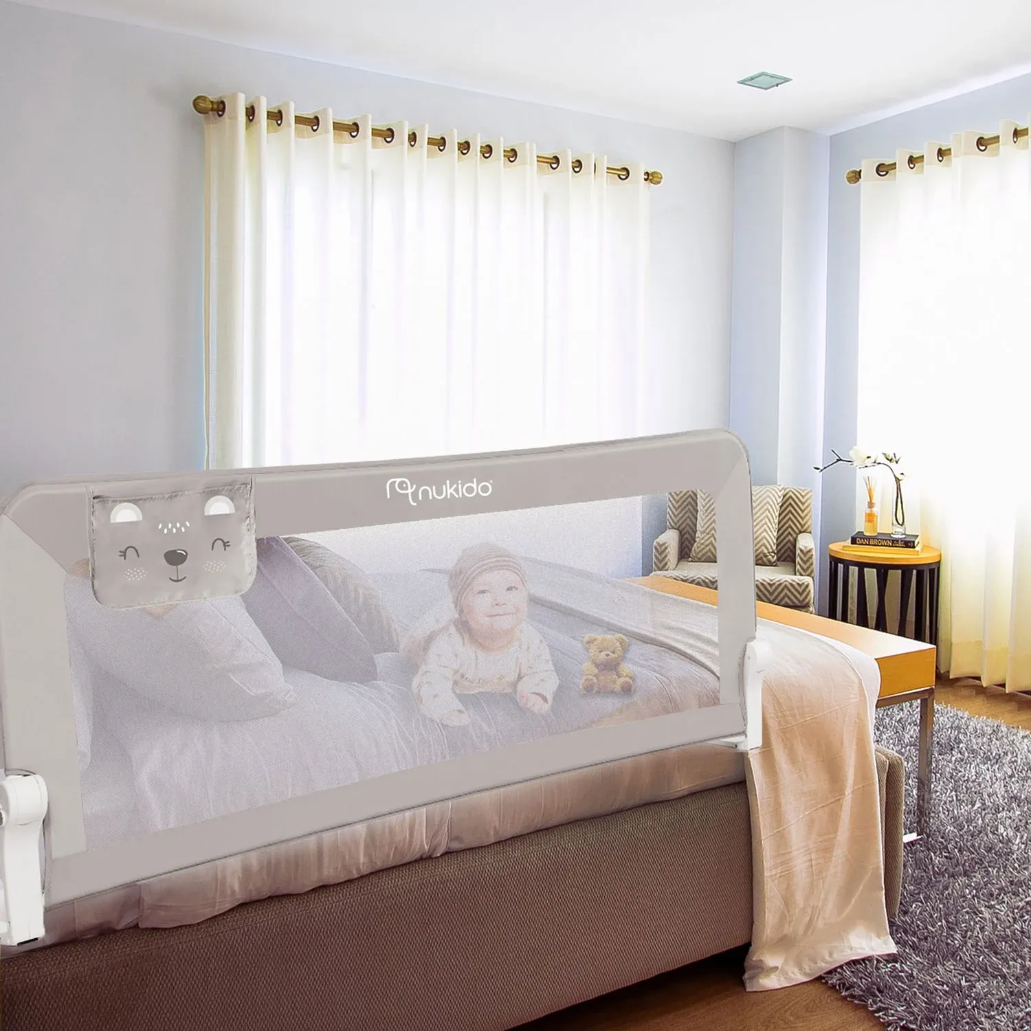 Apsauginis lovos turėklas 150 x 66 x 35 cm, Nukido, pilkas - nuotrauka 1