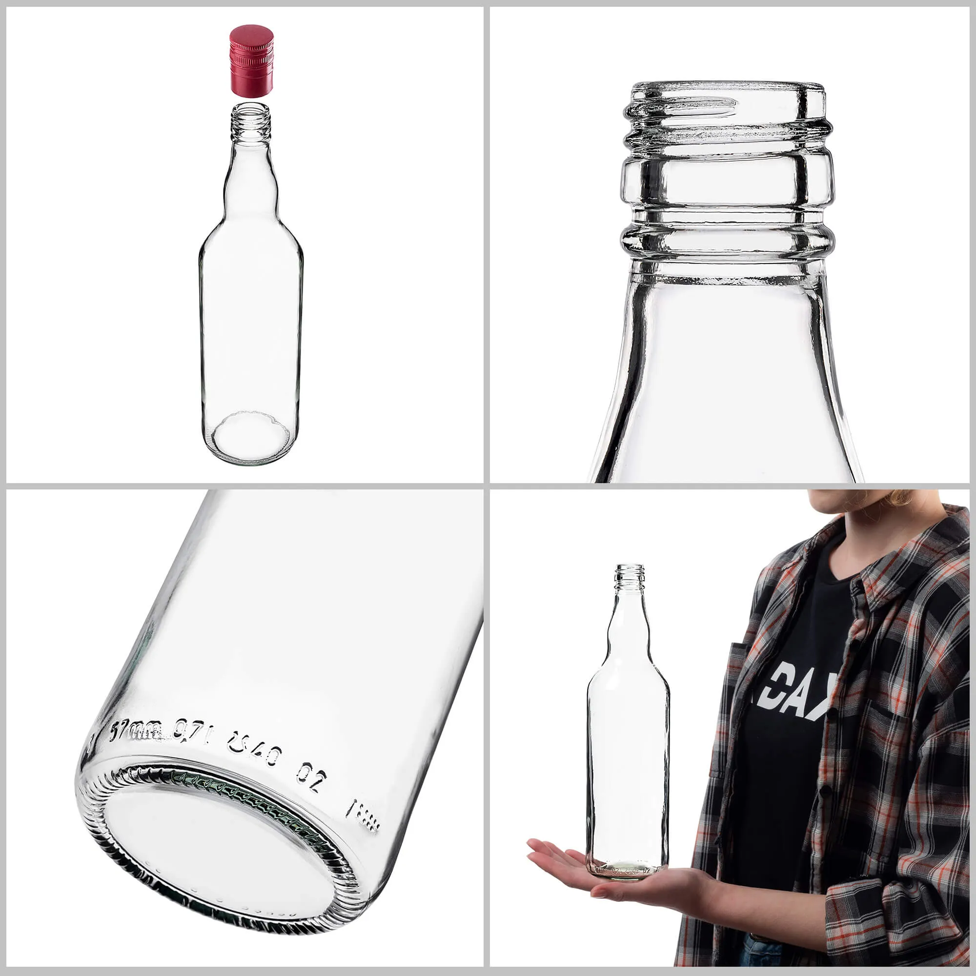 Monopol stikliniai buteliai 700 ml su ilgu raudonu dangteliu, 10 vnt.