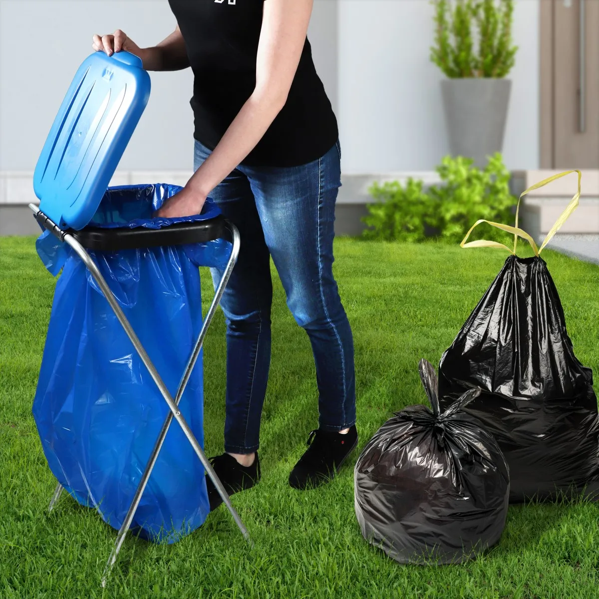 Bakel vienkartinių atliekų rūšiavimo maišų stovas, mėlynas