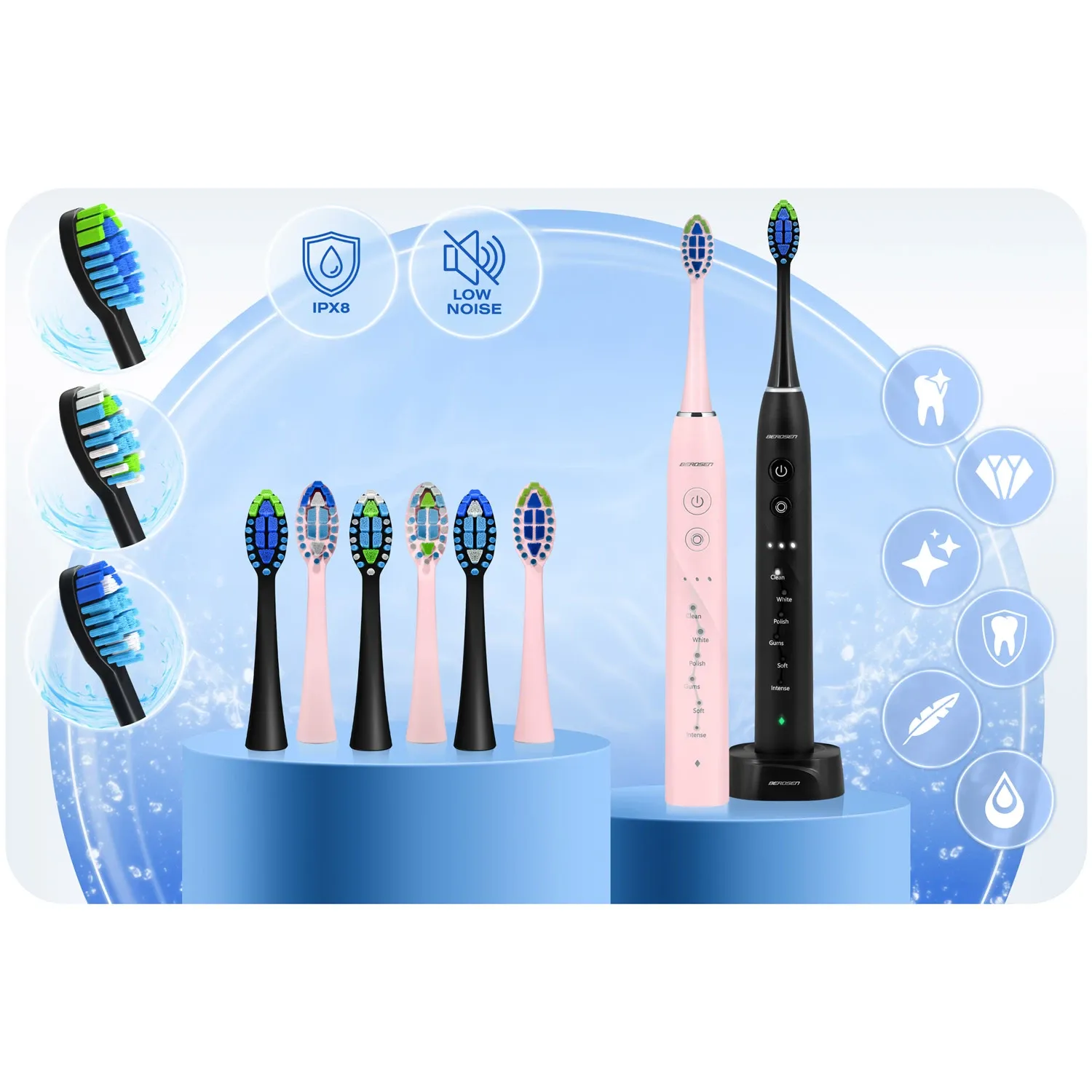 Berdsen Galaxy Duo Sonic dantų šepetėlių rinkinys (2 vnt.) - nuotrauka 1