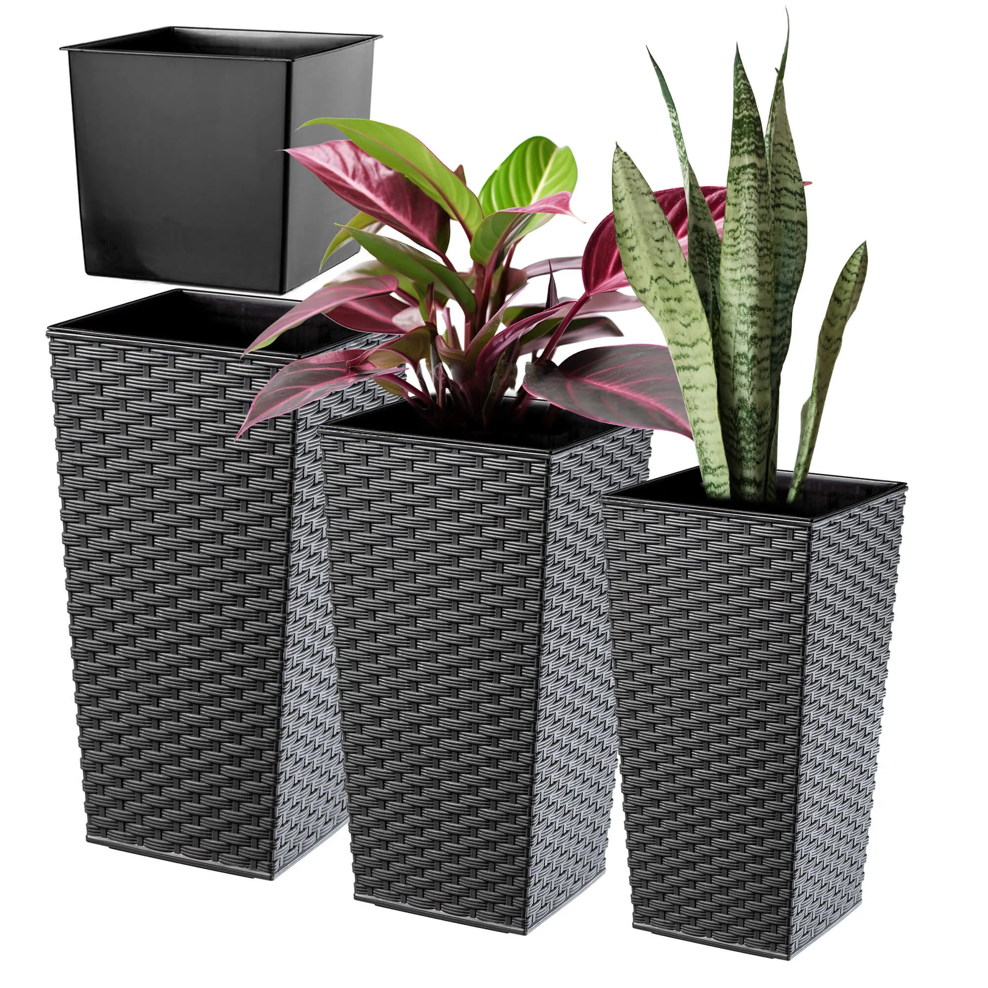 Pesaro rotango gėlių vazonai su įdėklu 19 cm + 25 cm + 30 cm