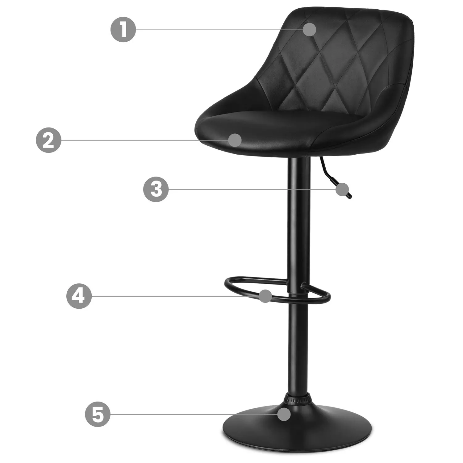 Nerra baro kėdė su atlošu – 2 dalys – juoda su juodu pagrindu - nuotrauka 1