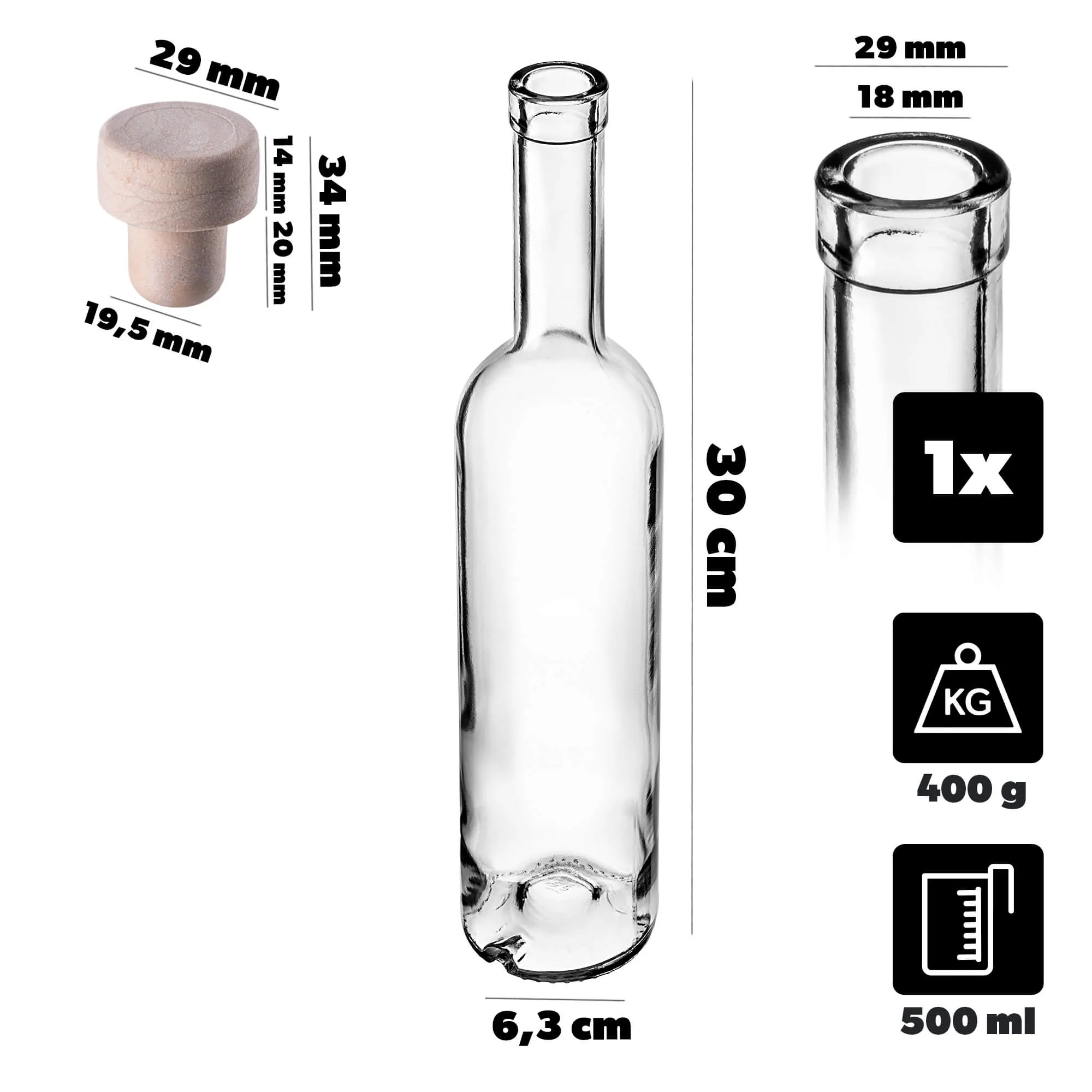 Futura butelis 500 ml su sintetiniu kamščiu 1 vnt.