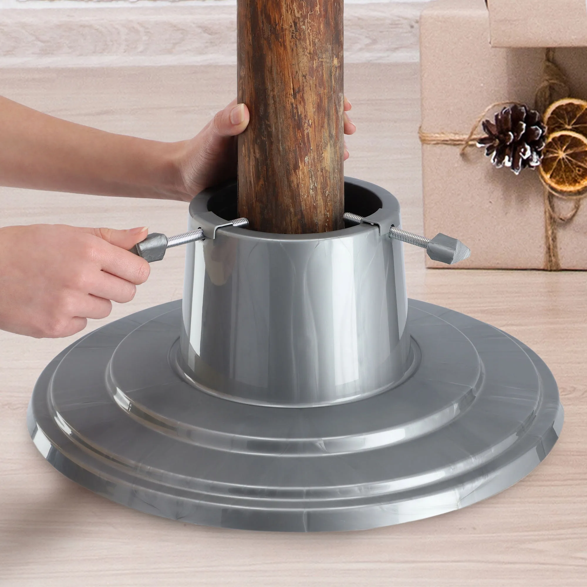 Larmor apvalus kalėdinės eglutės stovas, 39 cm, sidabrinis