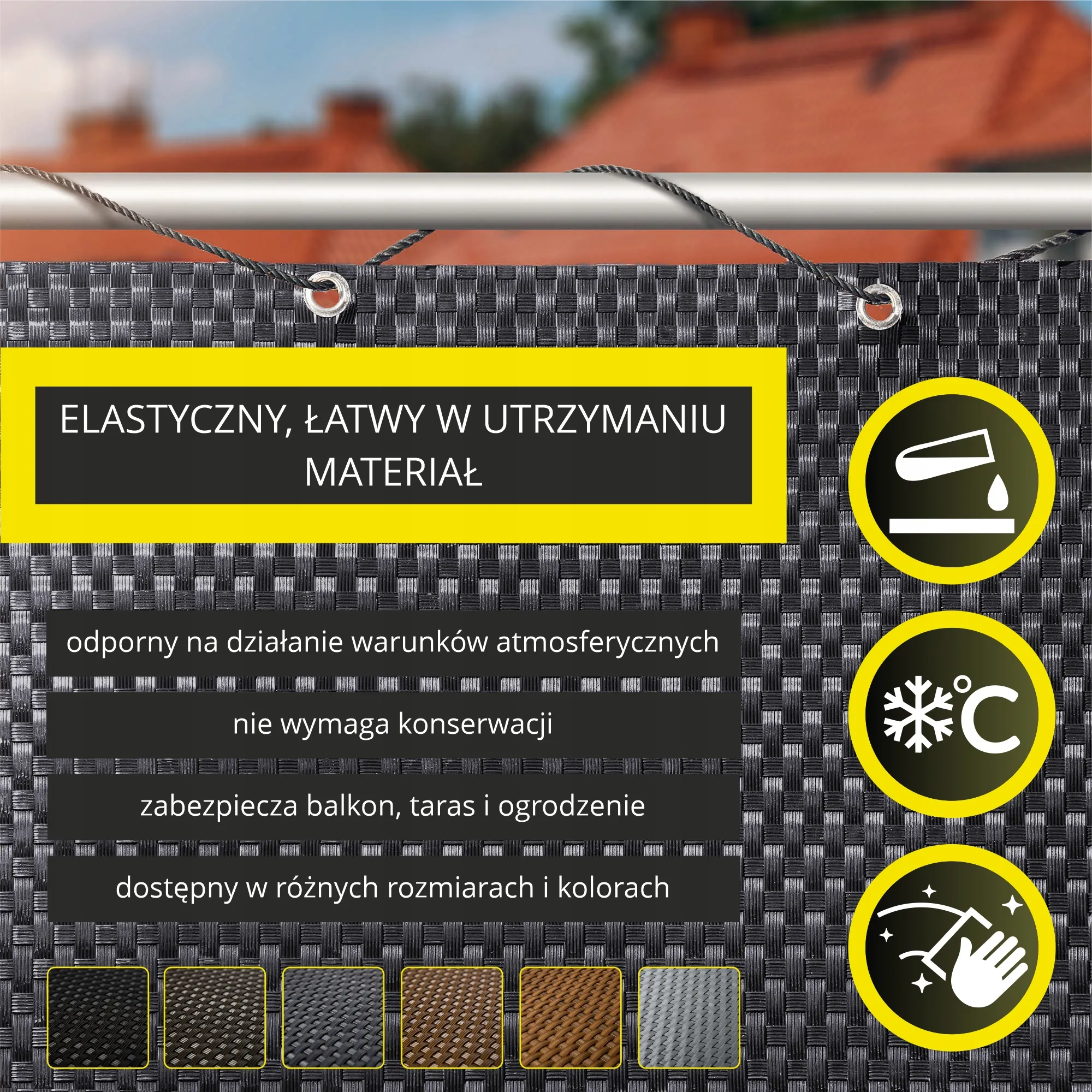 Balkono uždangalas 100 x 400 cm, juodas