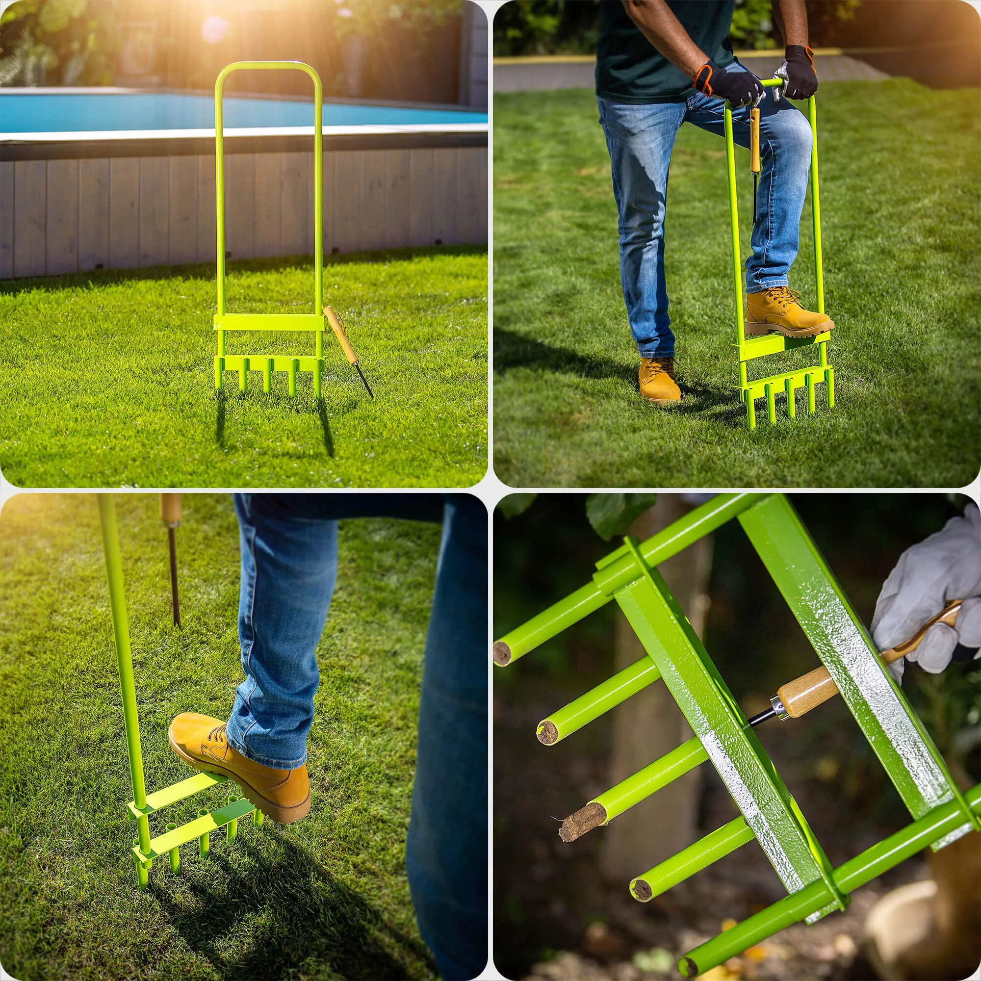 Adum rankinis vamzdinis vejos aeratorius, 90 x 30 cm, plieno žalios spalvos