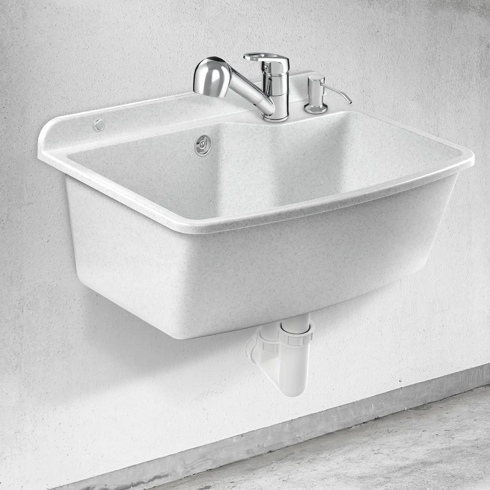 Gospo Maximus kriauklė su ištraukiamu čiaupu ir dozatoriumi, balta