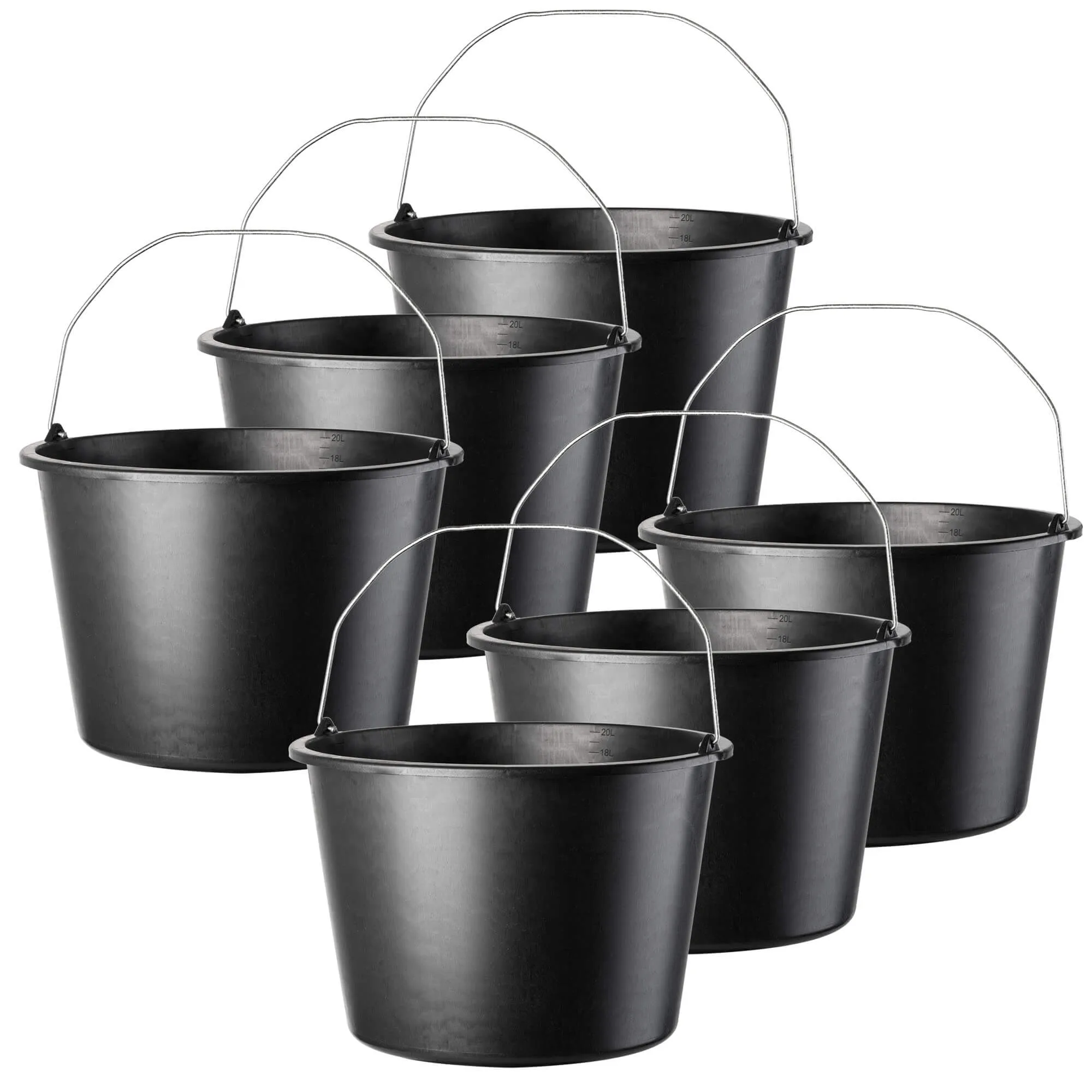 Bado statybiniai kibirai 20L, juodi, 6 vnt.