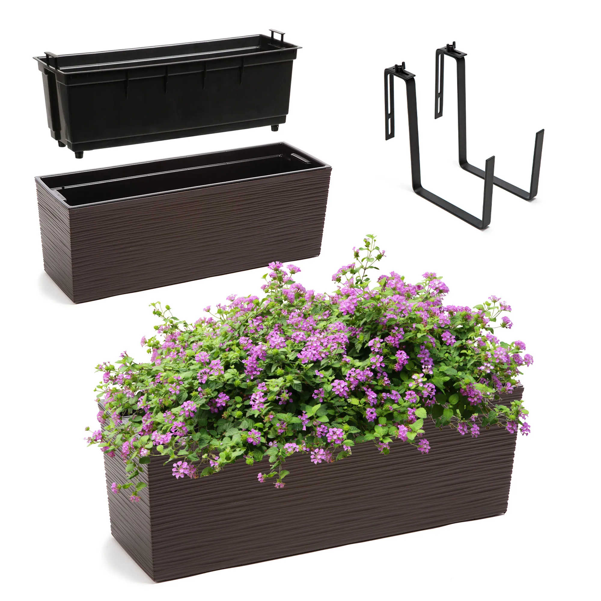 Balkoninis gėlių vazonas su Treviso įdėklu 56 x 19 cm + 2 rankenos