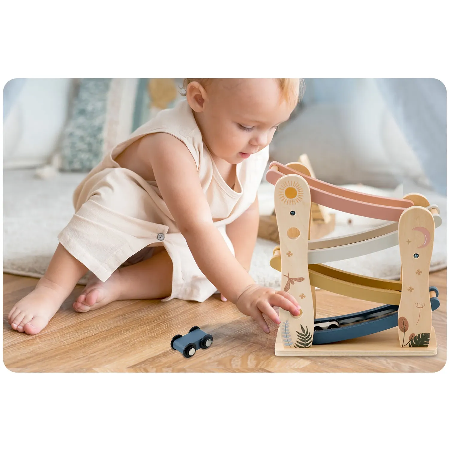 Medinis žaislinis čiuožykla su mašinėlėmis NK-855 Nukido - nuotrauka 1