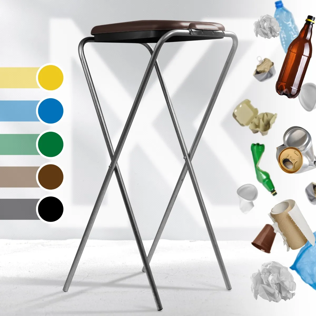 Bakel vienkartinių atliekų rūšiavimo maišų stovas, rudas