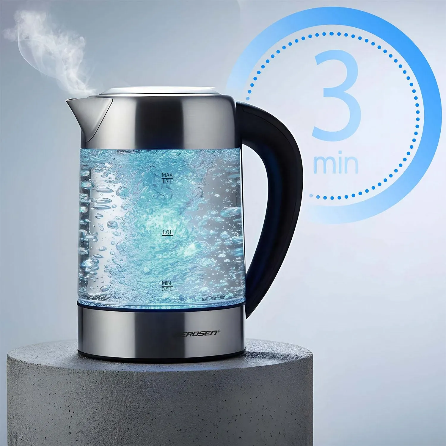 Elektrinis stiklinis virdulys su temperatūros reguliatoriumi 1,7 l 2200 W Berdsen BD-714 - nuotrauka 1