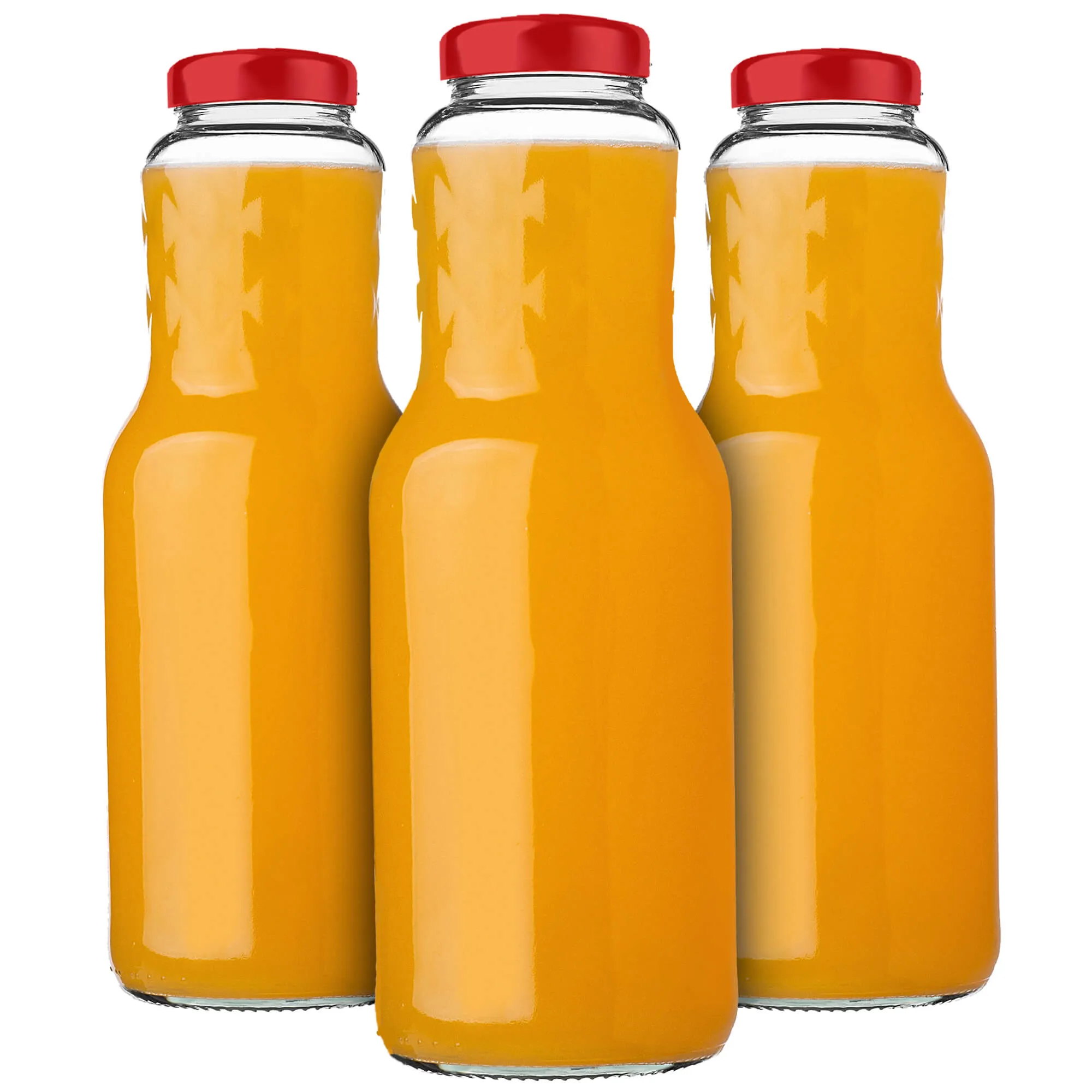 Stikliniai buteliai Sorga sultims 1L + dangteliai FI53 raudoni 3 vnt.