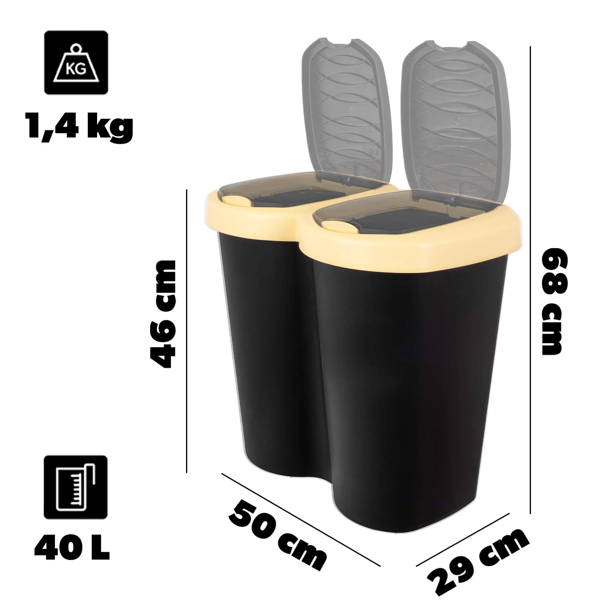 Aumoy 40L dviguba šiukšliadėžė, juoda ir geltona