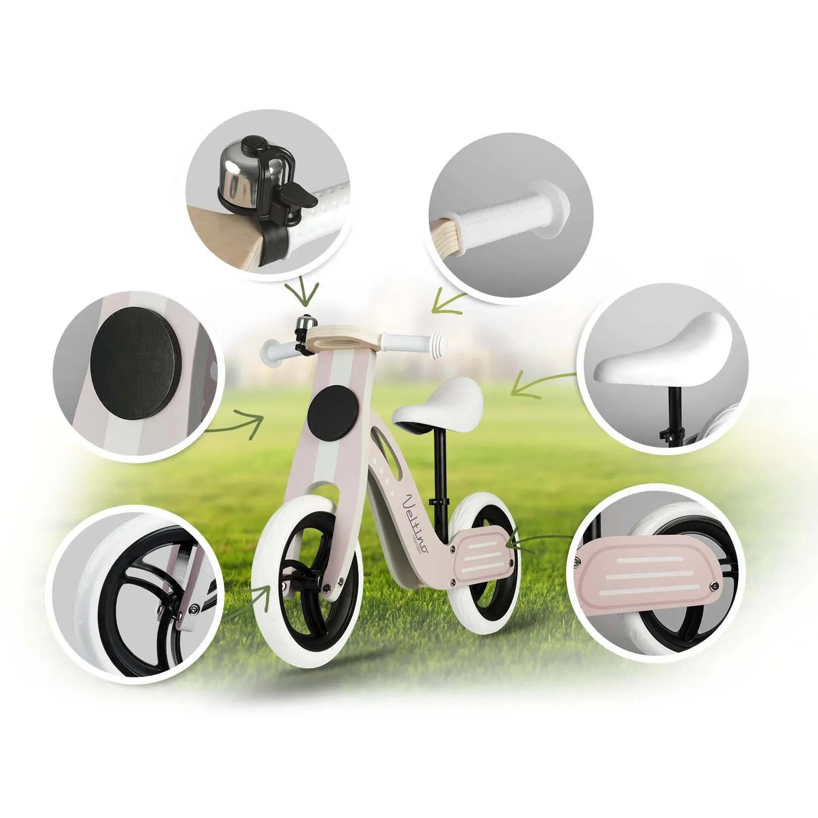 Šviesiai rožinis medinis balansinis dviratukas Ricokids RC-619 - nuotrauka 1