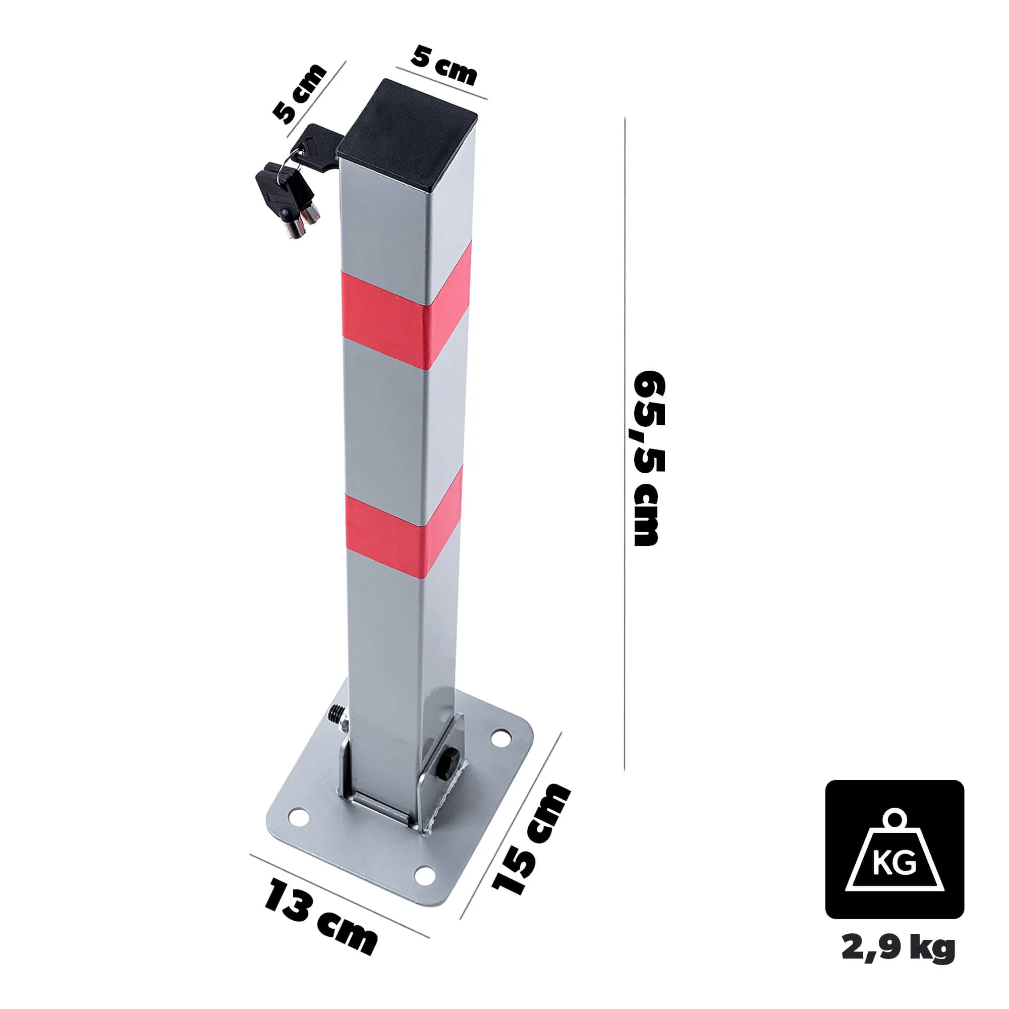 „Jarnac“ sulankstomas parkavimo barjeras, 65,5 cm stulpas, pilkai raudonas