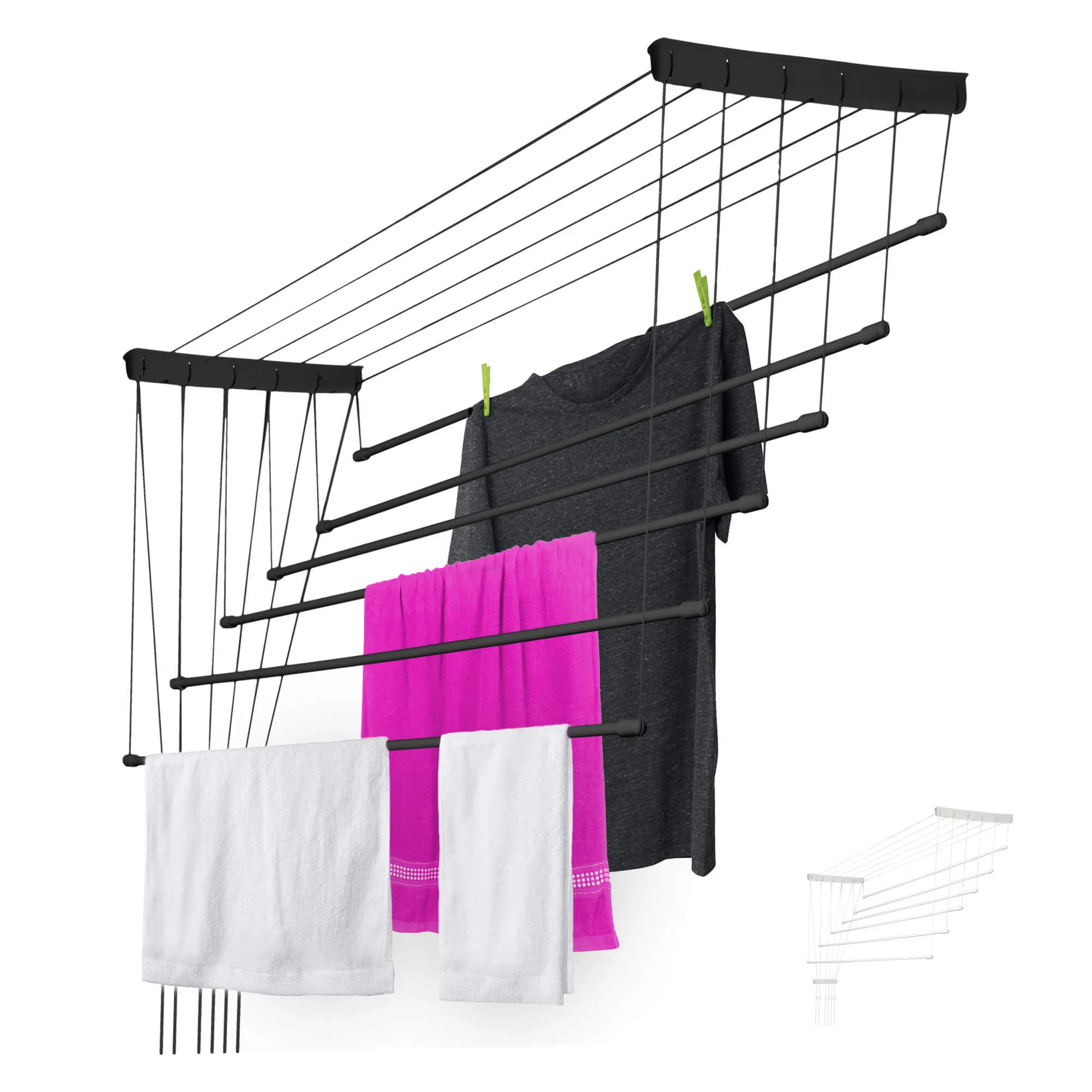 „Torp“ prie lubų montuojama drabužių džiovyklė, 6 stovai, 100 cm, juoda