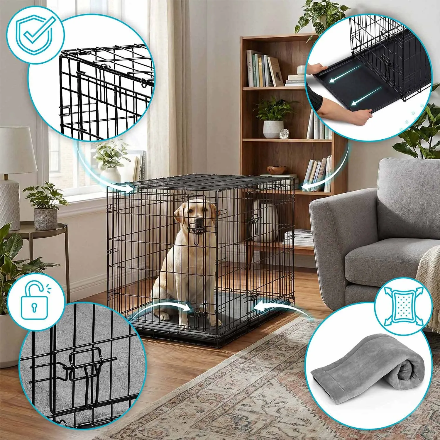 Metalinis šunų voljeras + guolis 107 x 71 x 77 cm PH-202 - nuotrauka 1