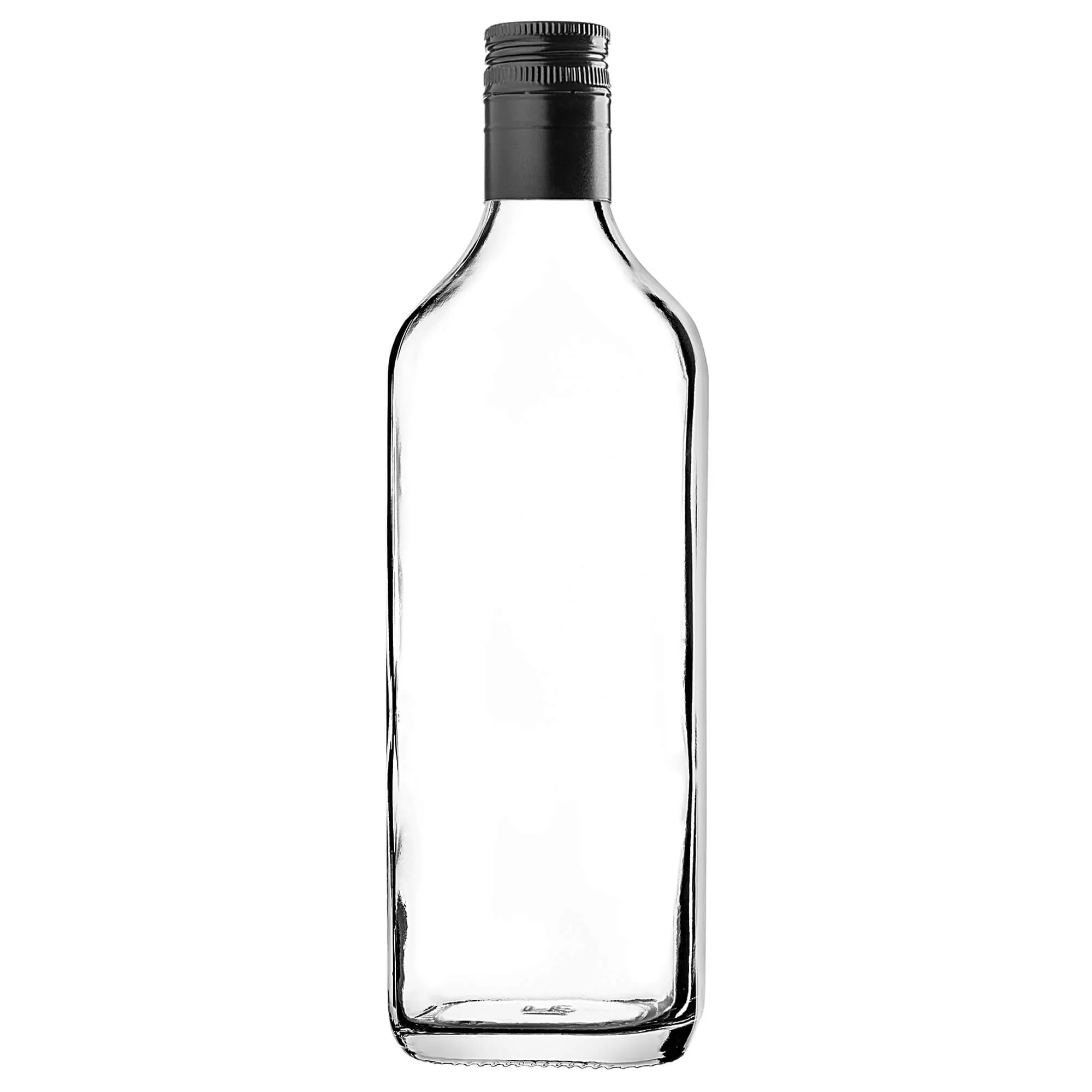Vigna stikliniai viskio buteliai 500 ml su ilgu juodu dangteliu, 20 vnt.