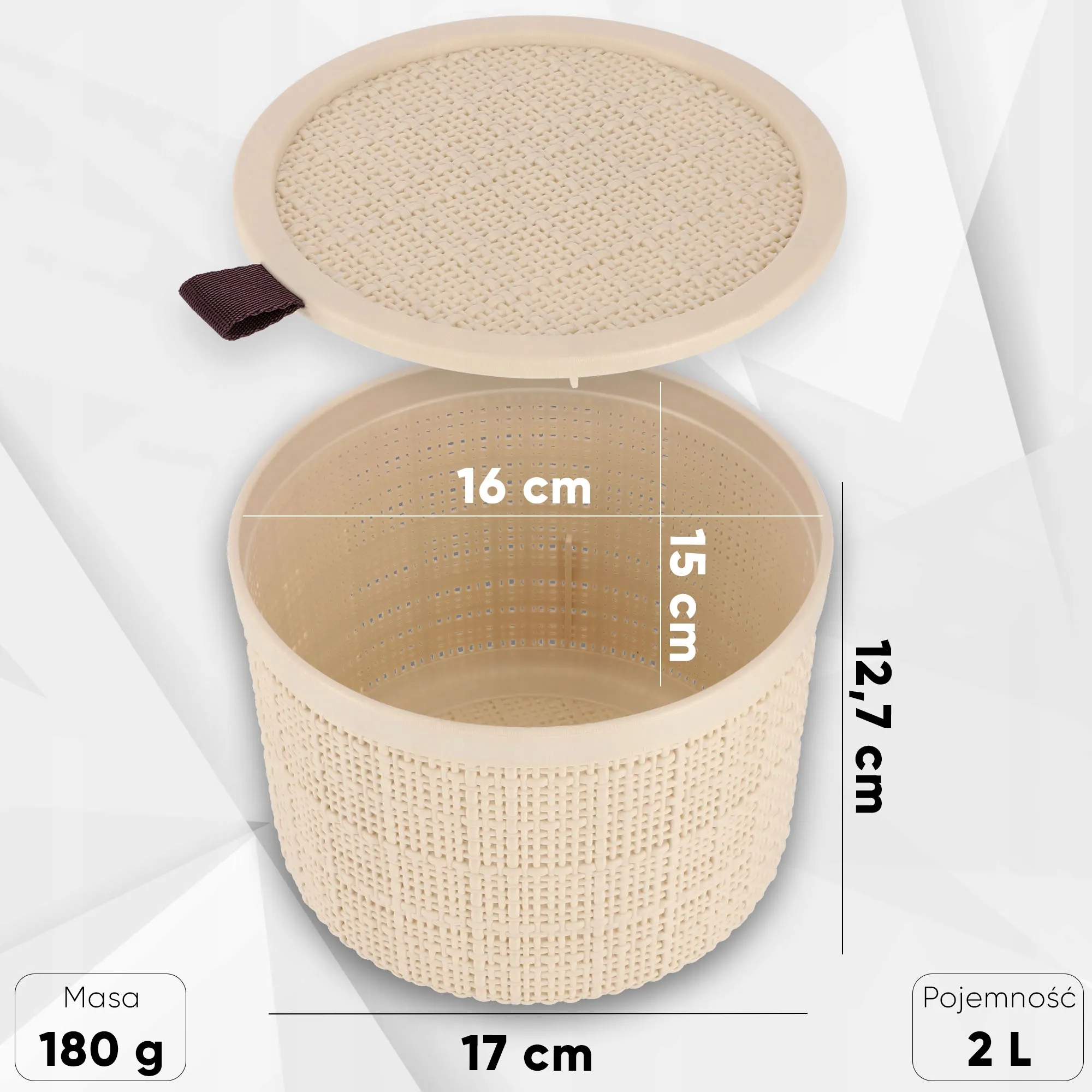 2 l „Curver“ džiuto apvalus krepšelis smulkiems daiktams, kreminės spalvos