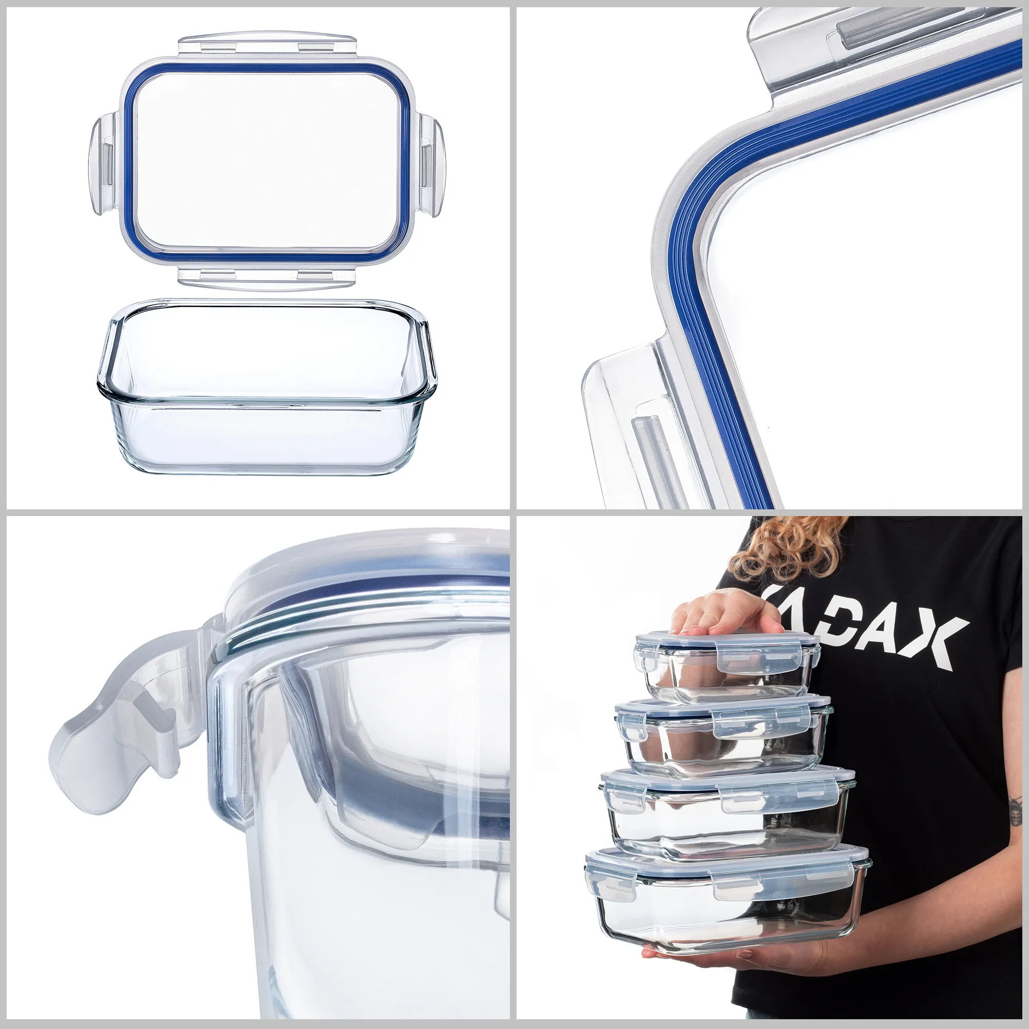 Athie stačiakampių indelių rinkinys 370 ml + 640 ml + 1040 ml + 1520 ml