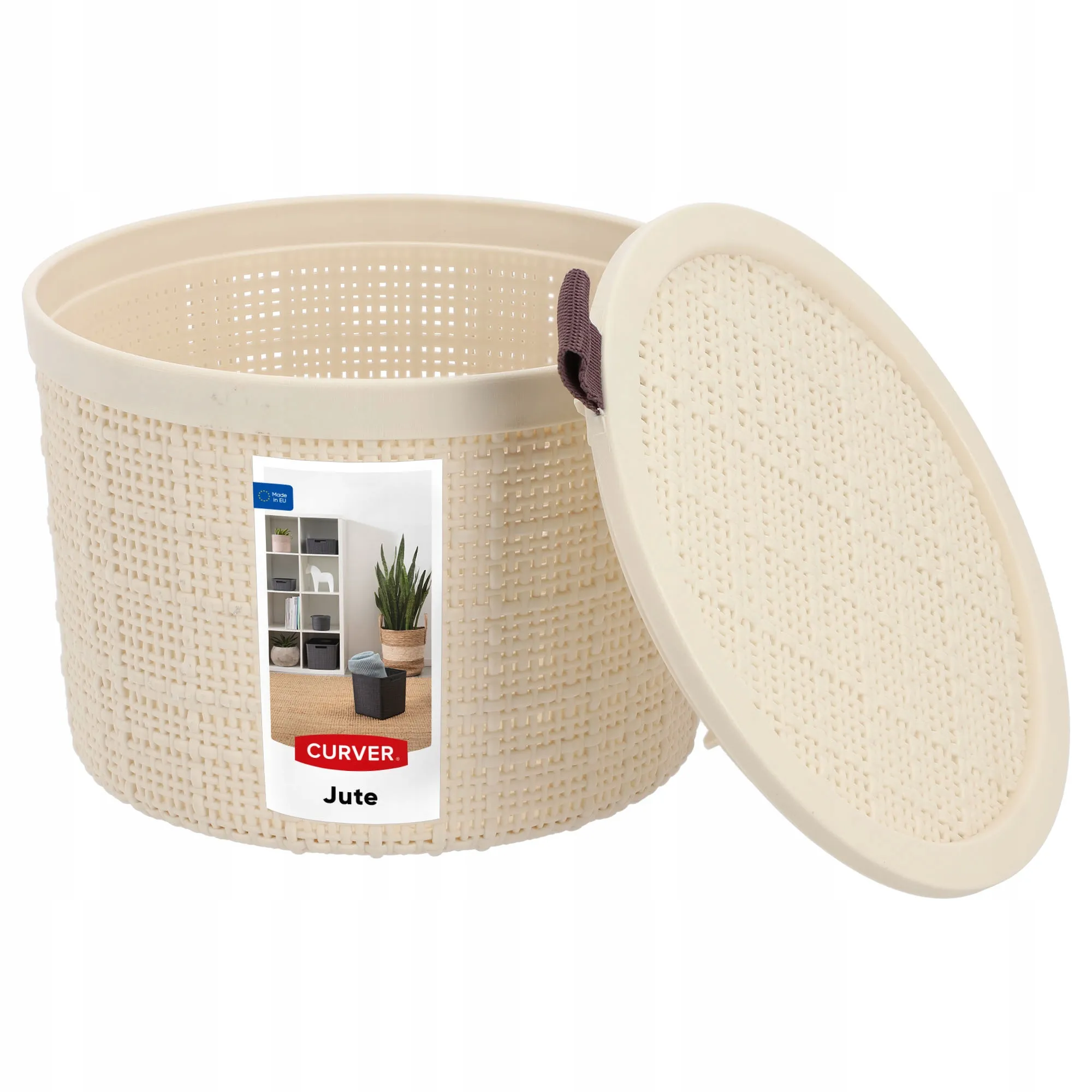 2 l „Curver“ džiuto apvalus krepšelis smulkiems daiktams, kreminės spalvos