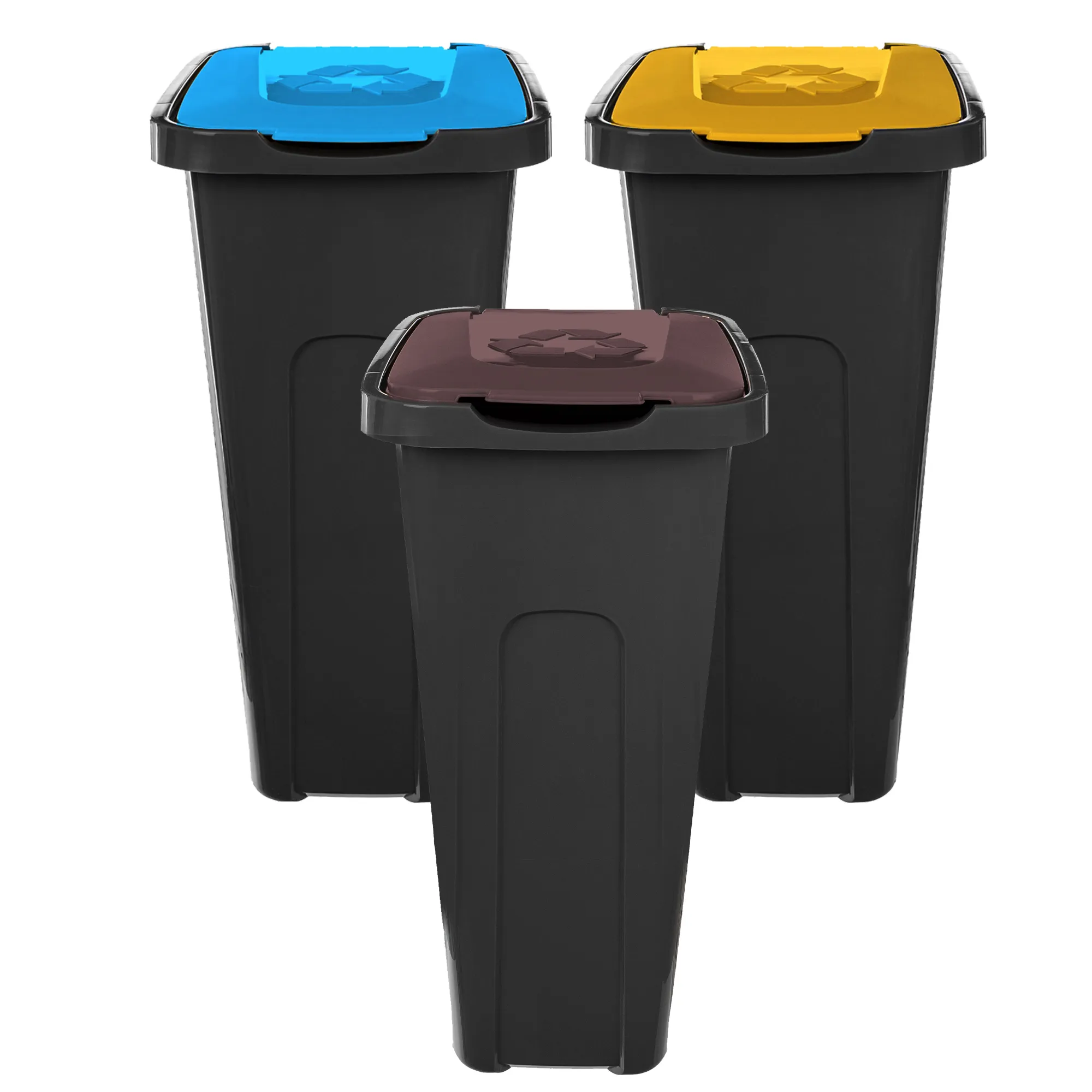 „Entrago“ 30 l šiukšliadėžių komplektas rudas, mėlynas, geltonas