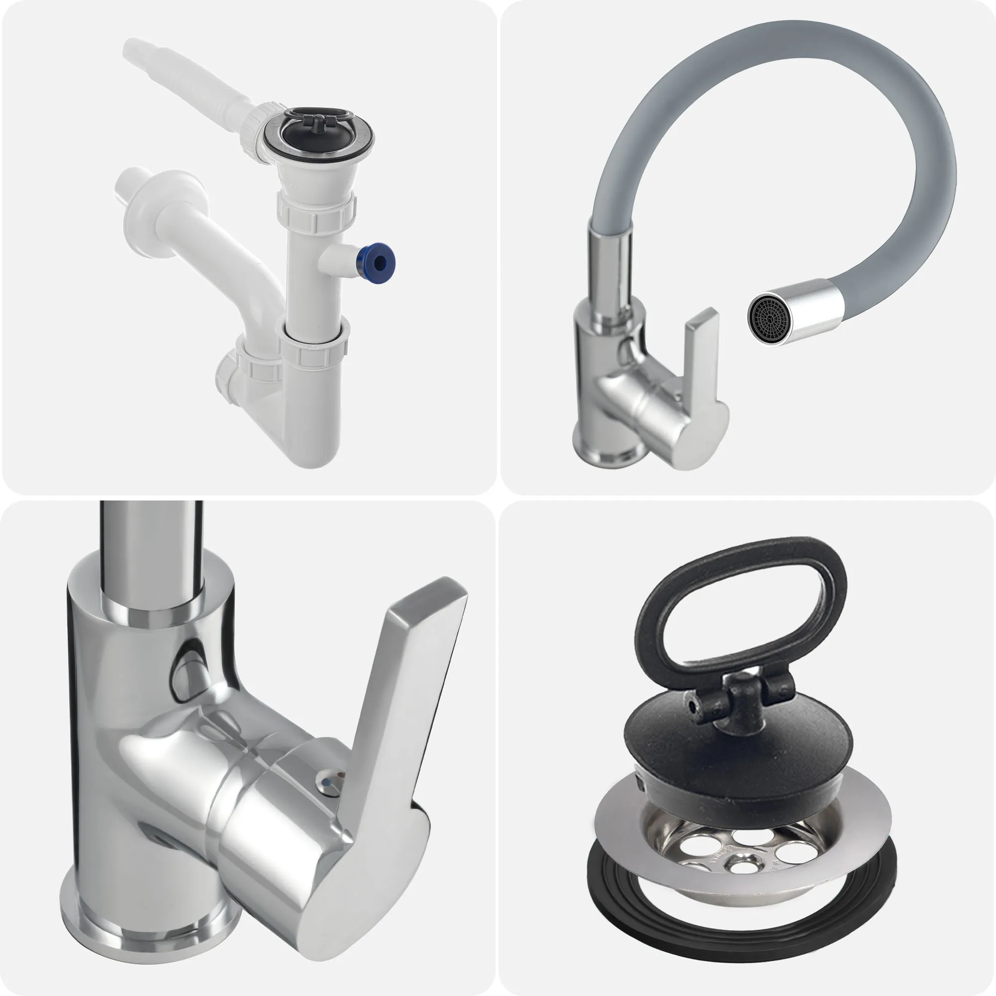 Kaimiško stiliaus kriauklė su lanksčiu „Gospo XXL“ čiaupu, pilka