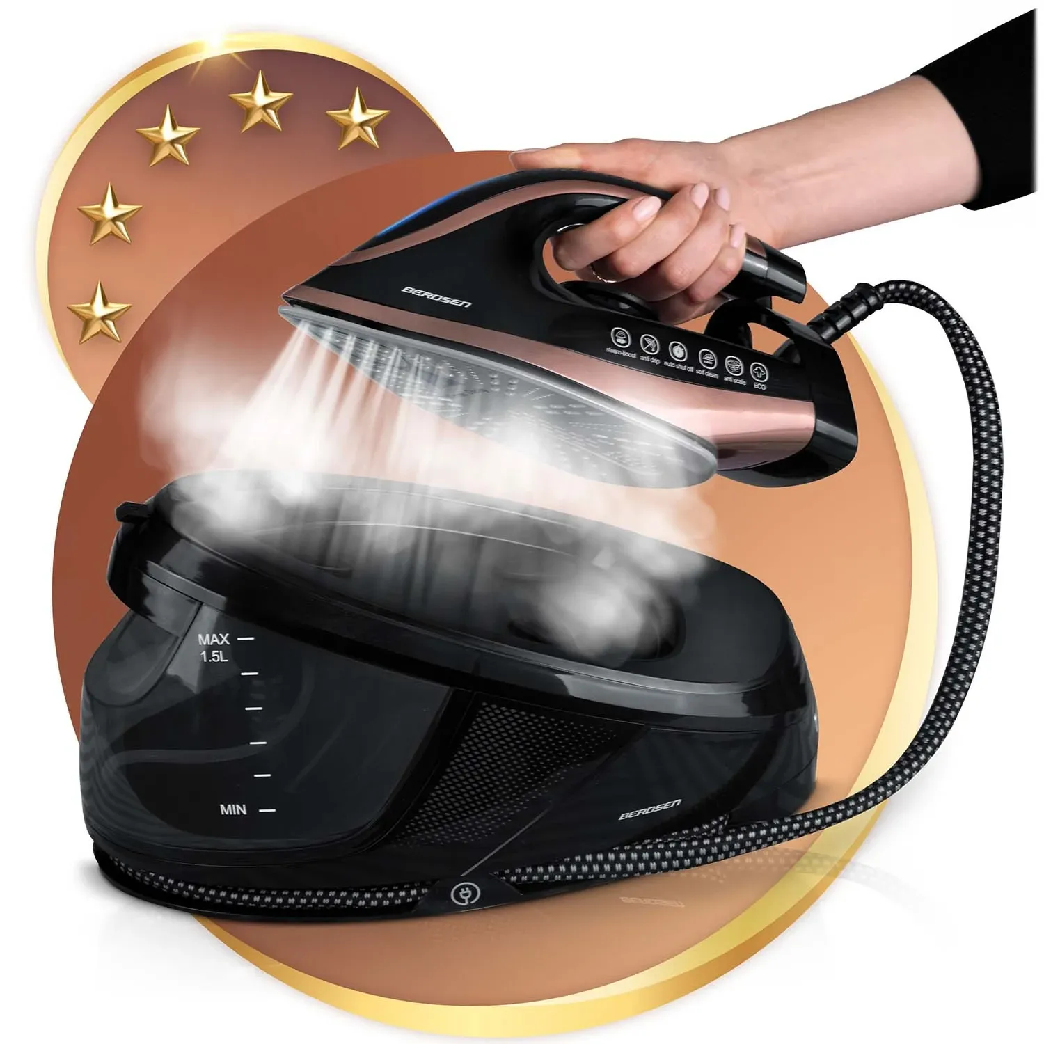 Garo stotelės lygintuvas su garų generatoriumi 3000 W, Berdsen BD-334, su keramine danga - nuotrauka 1