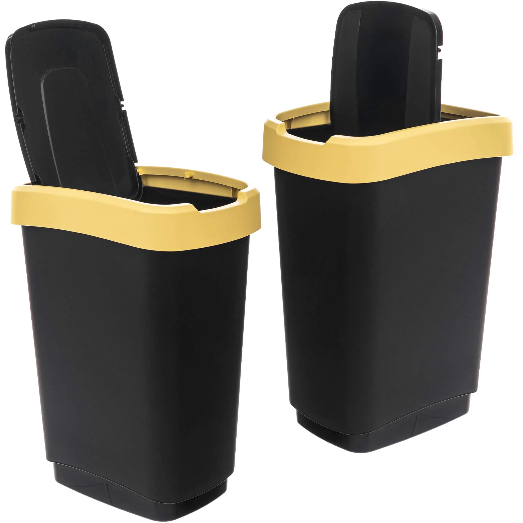 Morin 25 l šiukšliadėžė su besisukančiu dangčiu, juodos ir geltonos spalvos