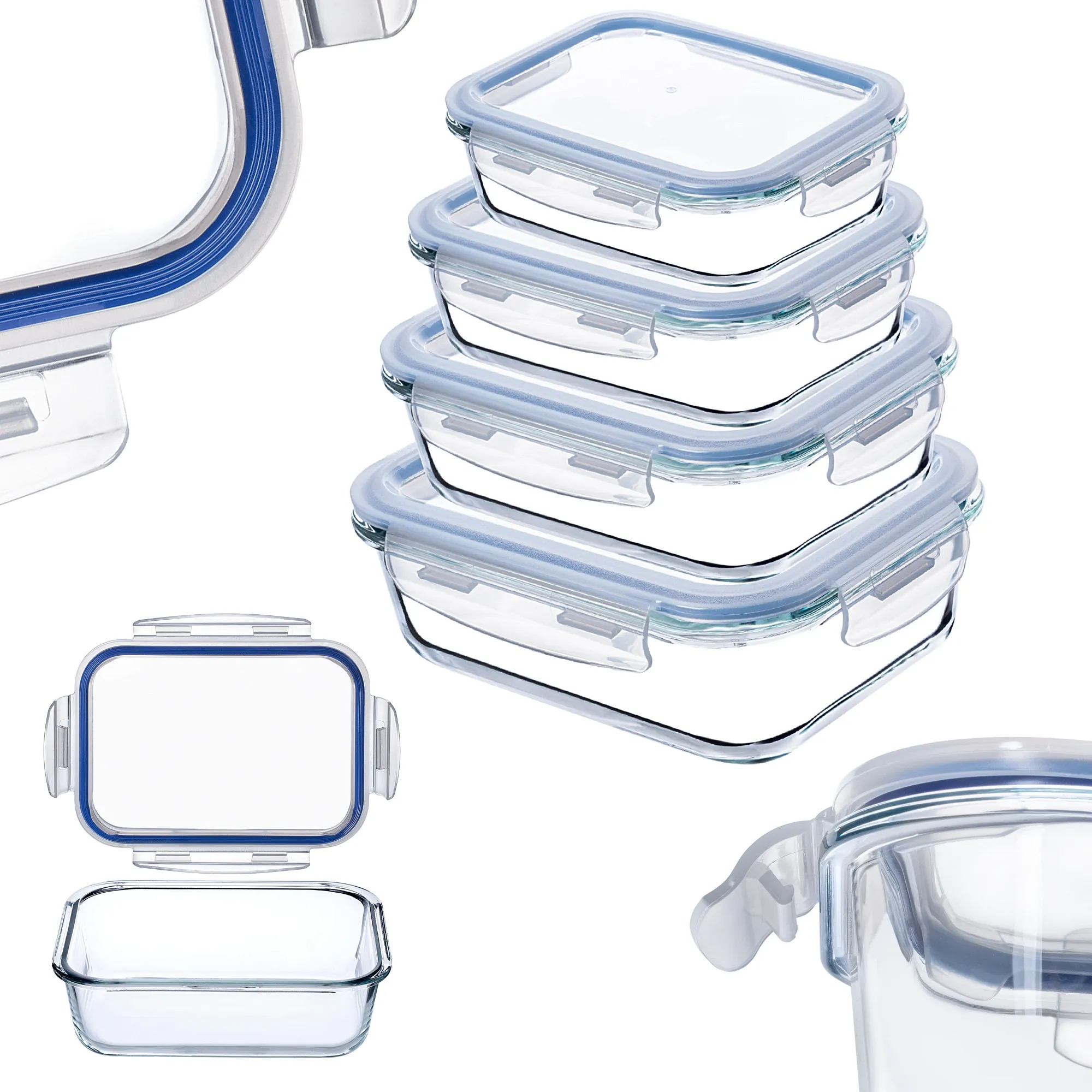 Athie stačiakampių indelių rinkinys 370 ml + 640 ml + 1040 ml + 1520 ml