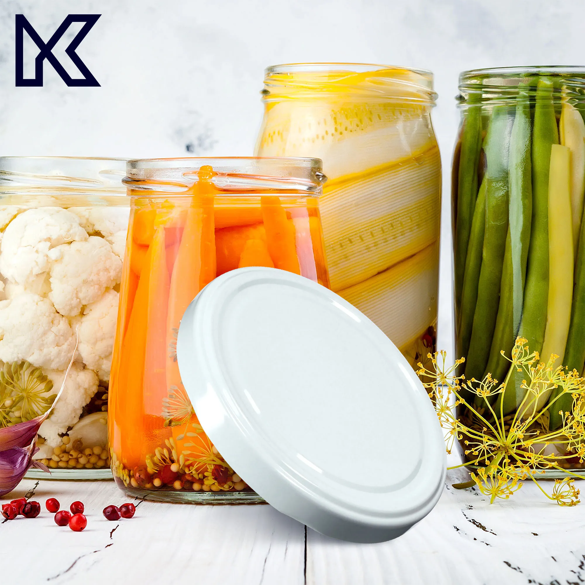 Stiklainių dangteliai, 10 vnt., 110 mm skersmens, balti