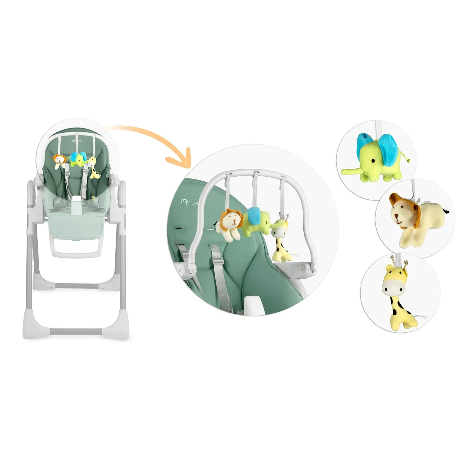 Vaikiška kėdutė su staliuku, žalia Belo sumuštinė + žaislų laikiklis - nuotrauka 1