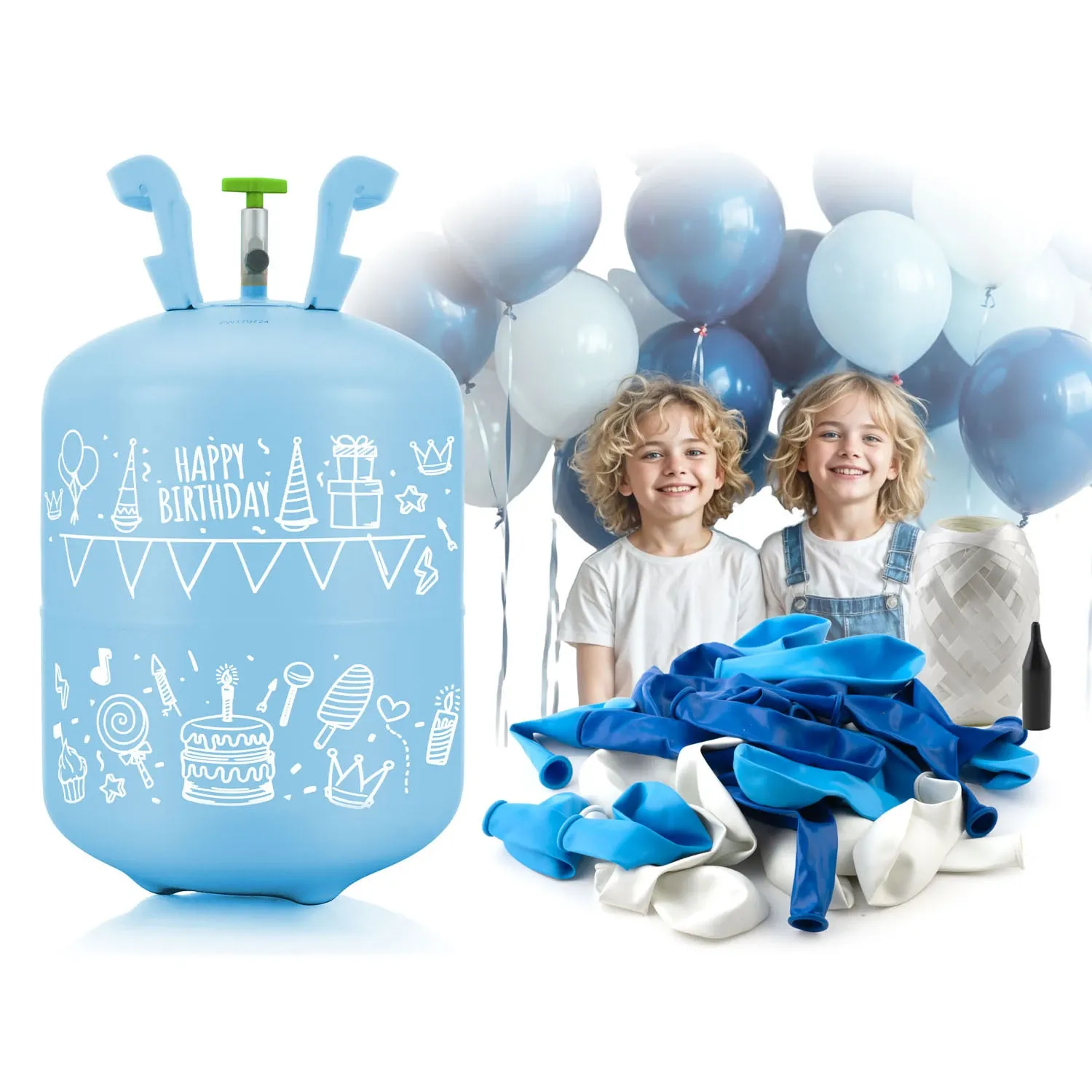 Helio cilindras 0,20 m3 su balionais ir Ricokids juostele - nuotrauka 1